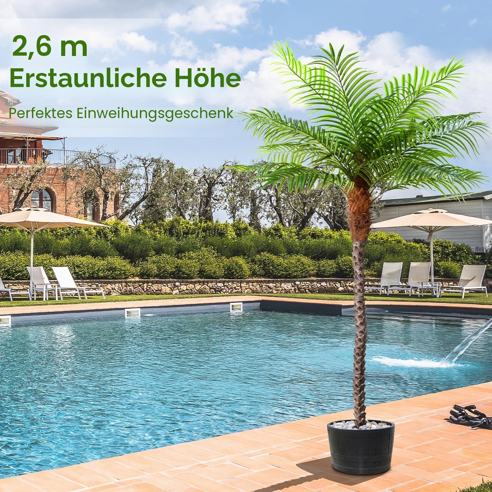Künstliche Kokospalme 240cm kunstpflanzen groß wie echt, UV-beständig kunstbaum groß, für Haus Wohnzimmer Schlafzimmer Büro Balkon Garten Decor Künstliche Pflanzen (2 Stück)