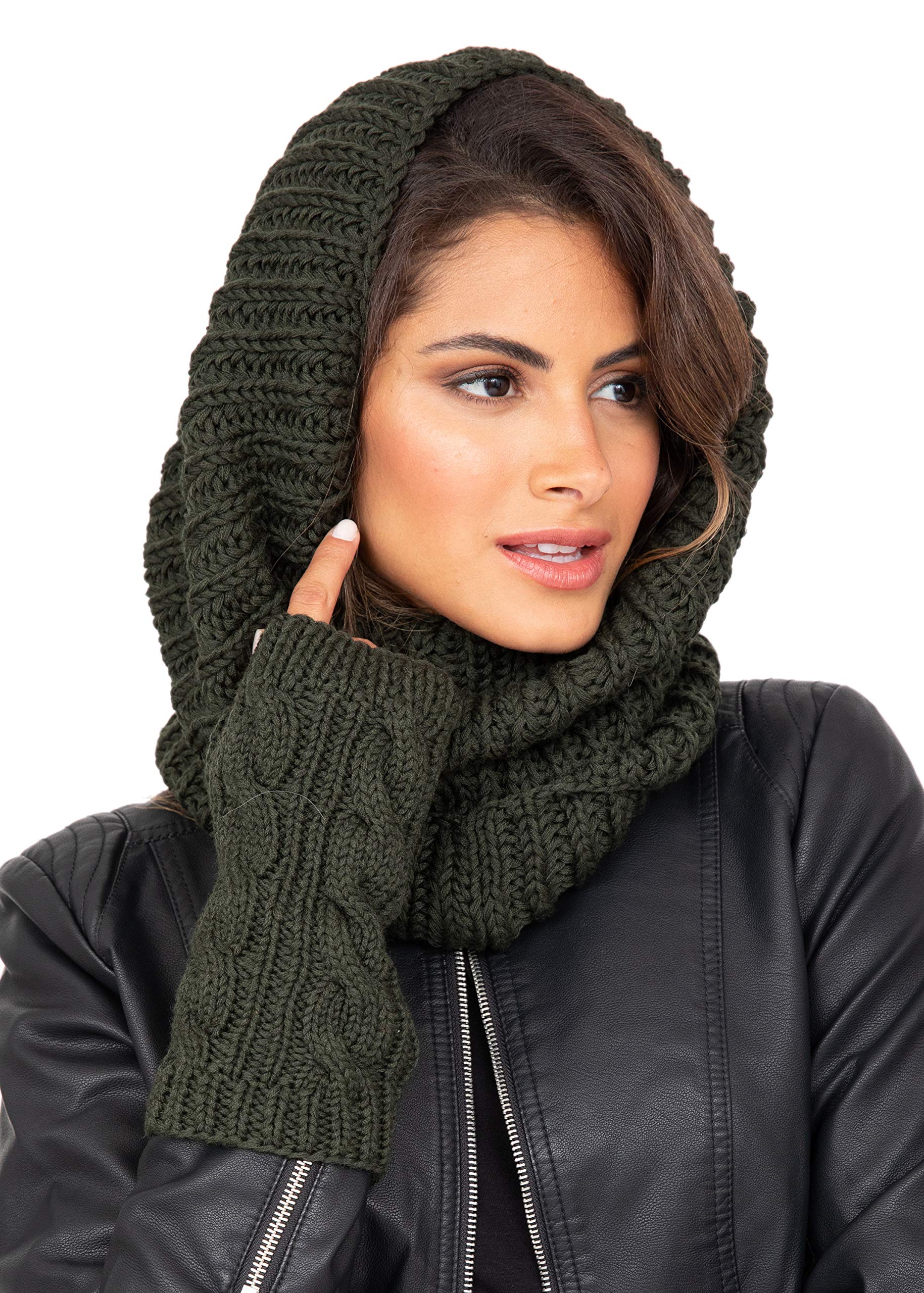 Likemary Women's Olive Green Snood Scarf - Neck Warmer For Tube Scarf, Infinity Scarf – Handmade Merino Wool Ethical Gift