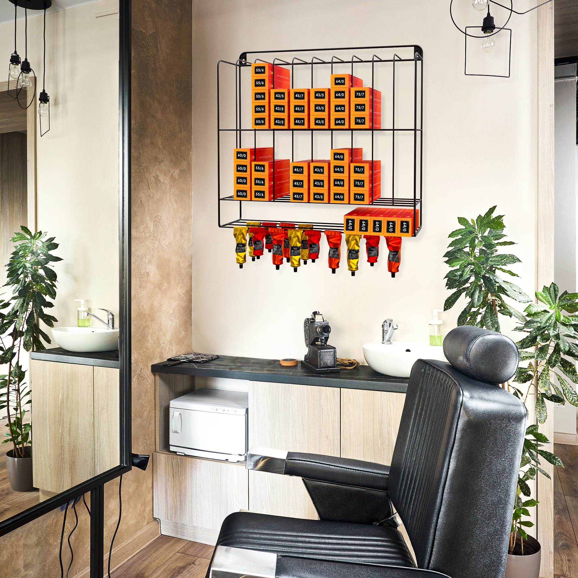 Haarfarbe Organizer Groß Haarfarbe Organizer 2 Ebenen Metall Aufbewahrung Farbregal für Friseursalon Wandhalter Friseur Salon Schwarz
