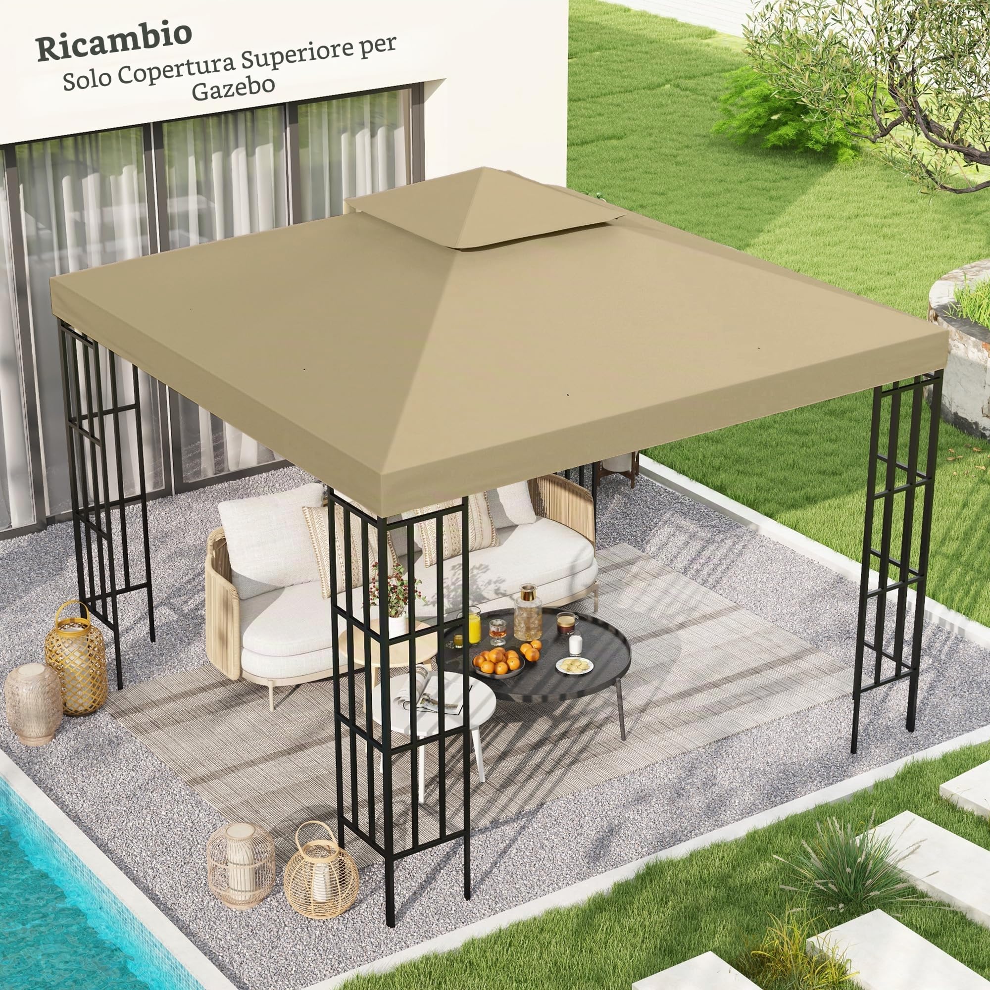 Outsunny Tetto di ricambio per gazebo da giardino, telo di ricambio per gazebo gazebo tenda 3 x 3 m, colore: Beige
