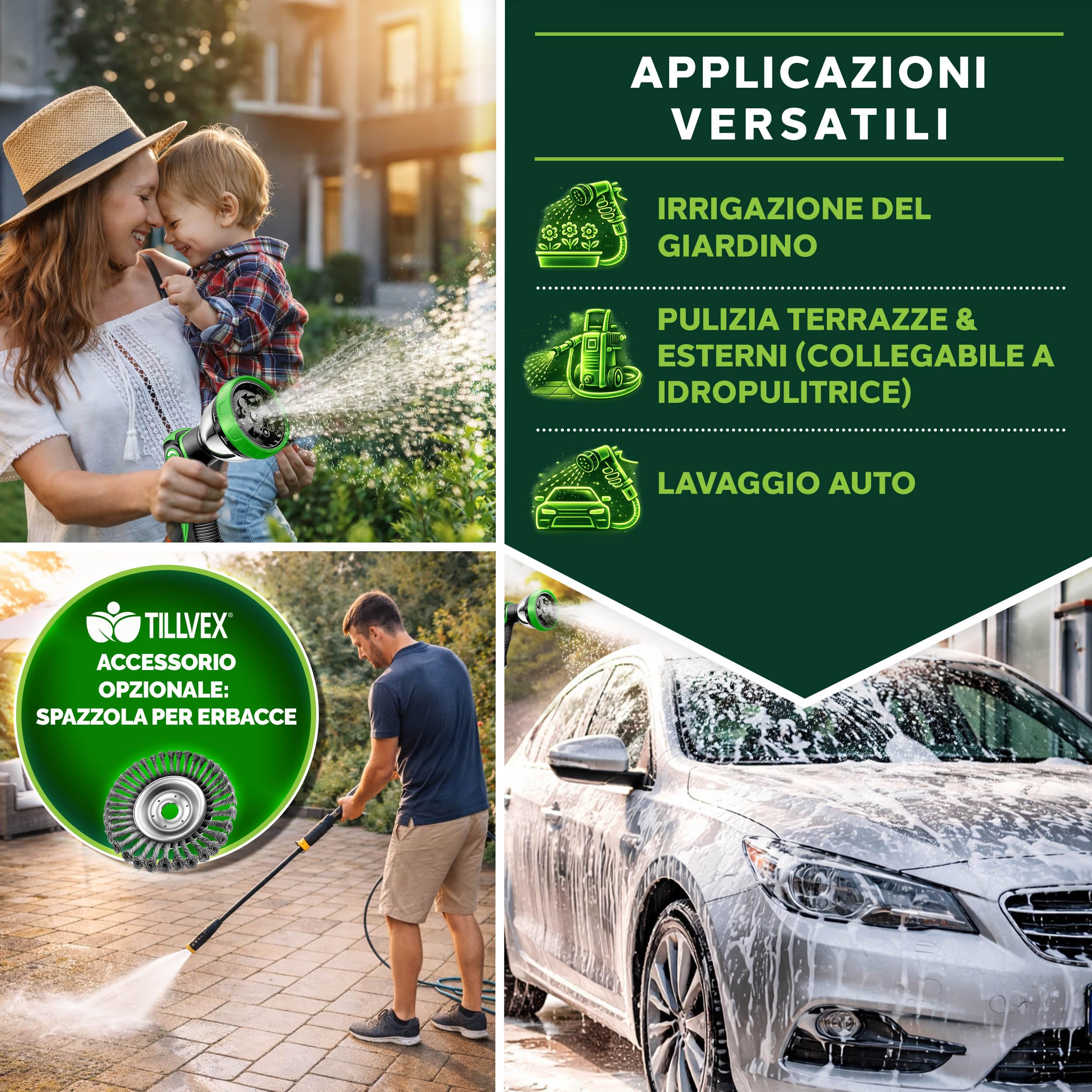 TRESKO Tubo da giardino Espandibile da 22.5M | Materiale in lattice | Ultra Resistente con Pistola da innaffioa 10 funzioni + Raccordo in Ottone