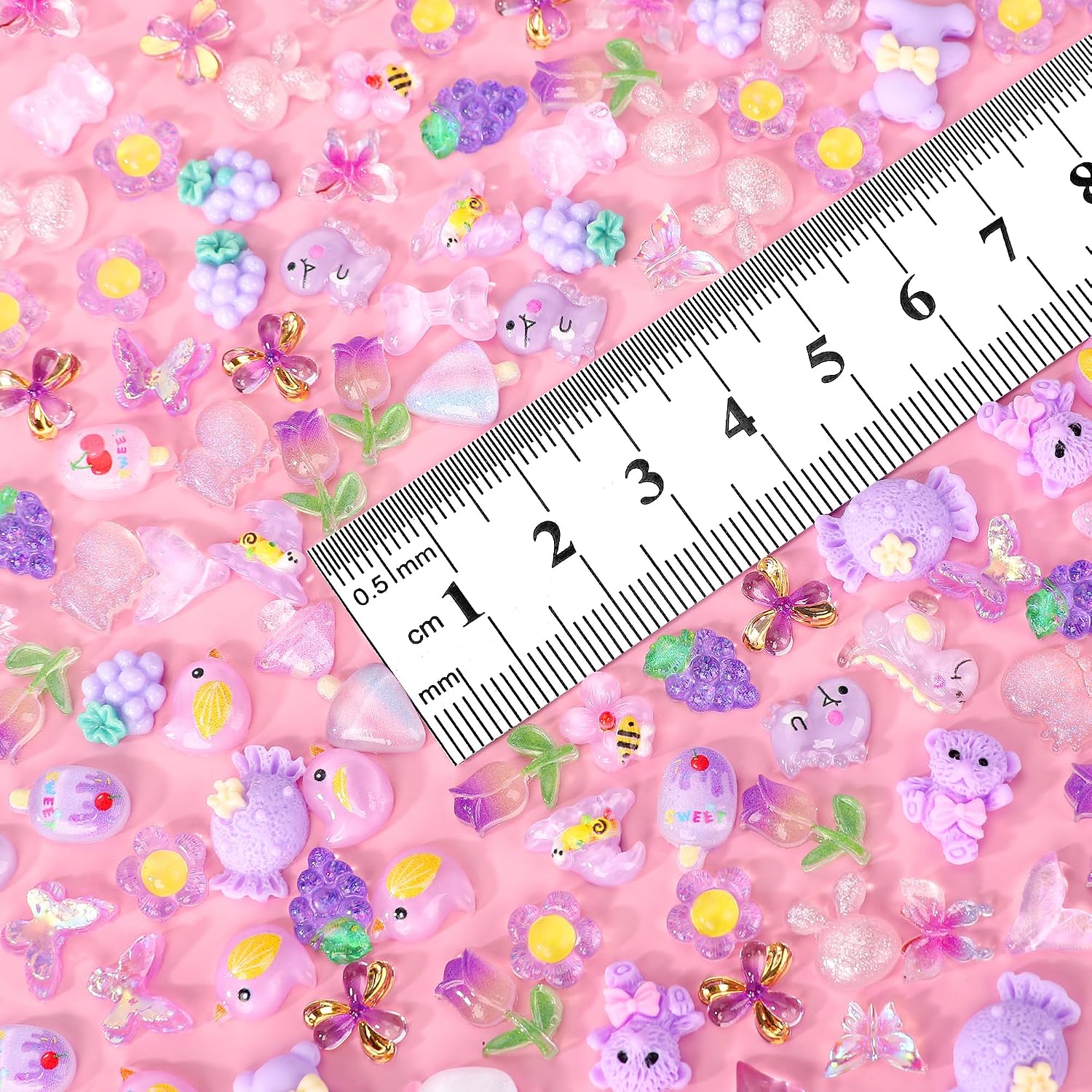 COOSLIM 150pcs Cute & Sweet 3D Animal Nail Charms for Acrylic Nails, Flower Star Heart Bear Butterfly Bow Grapes Gems Charms for Nail, Perfect for Nail Art Decorations & DIY Accessories Crafts(Purple) image 3