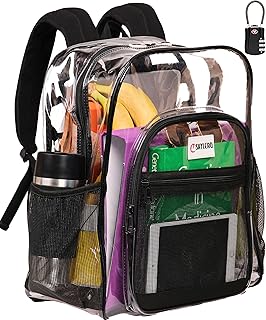 SHYLERO Clear Backpack Heavy Duty has TSA Lock, 2-WAY Zipper. PVC Transparent Backpack X-Large