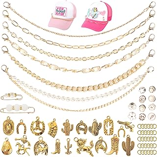 Meneng Cowgirl Hat Accessories Kit: 36PCS Western Trucket Hat Chains Bill Decoration for Women - Bling Metal Detachable Chains Bulk for Mesh Baseball Cap