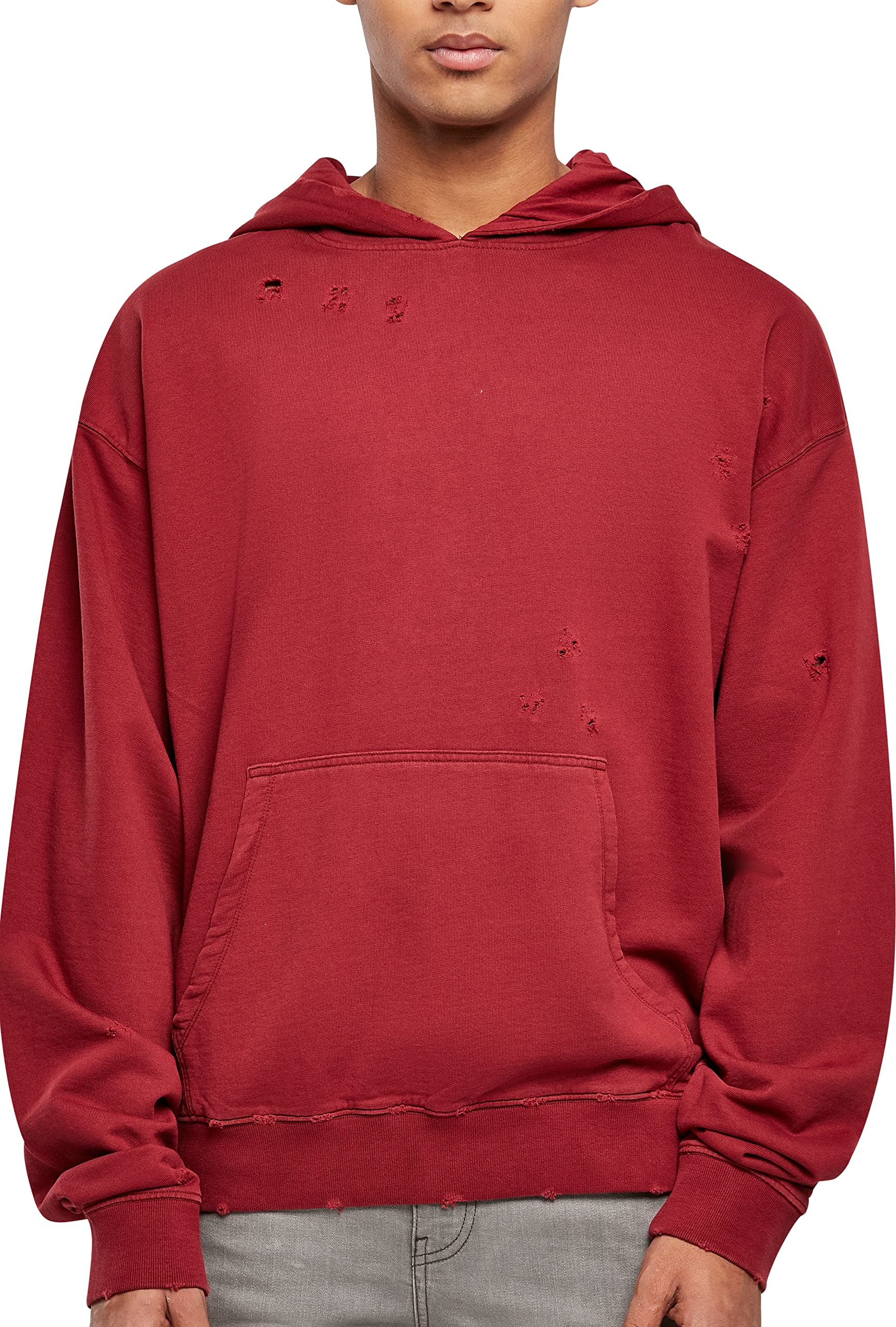 Urban Classics Men's Distressed Hoody Hooded Sweatshirt, Bloodstone, XL