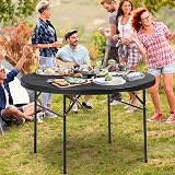 YITAHOME 122cm Round Folding Table for Outdoor/Indoor, Heavy Duty Folding Plastic Table w/Thick Table Top and Sturdy Metal Frame, Ideal for Party Picnic Camping BBQ Events, Black - 7