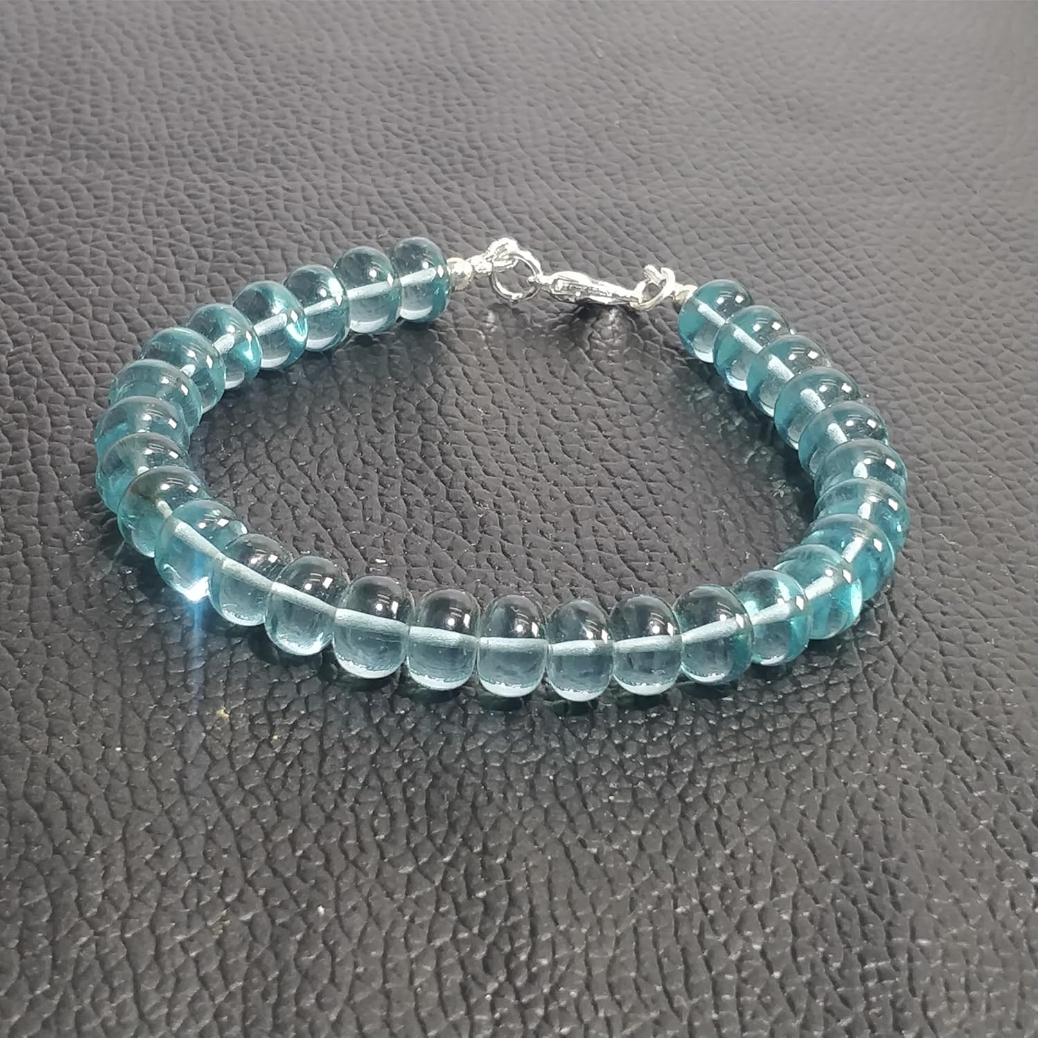 Natural blue topaz gemstone 8x5 mm stacking bracelet | 7 inch | blue color, rondelle shape, smooth cut, stone | with silver plated clasp | handmade jewellry |WW_ESK_00157