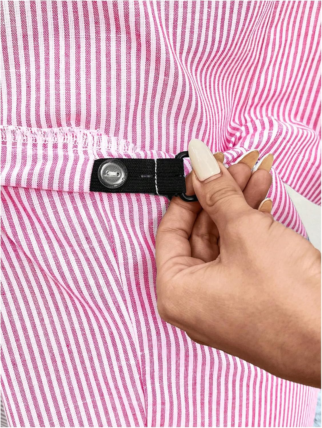 MakeMeChic Women's Maternity 2 Piece Outfit Striped V Neck Tie Front Vest Top and Shorts Pregnancy Set - Image 4