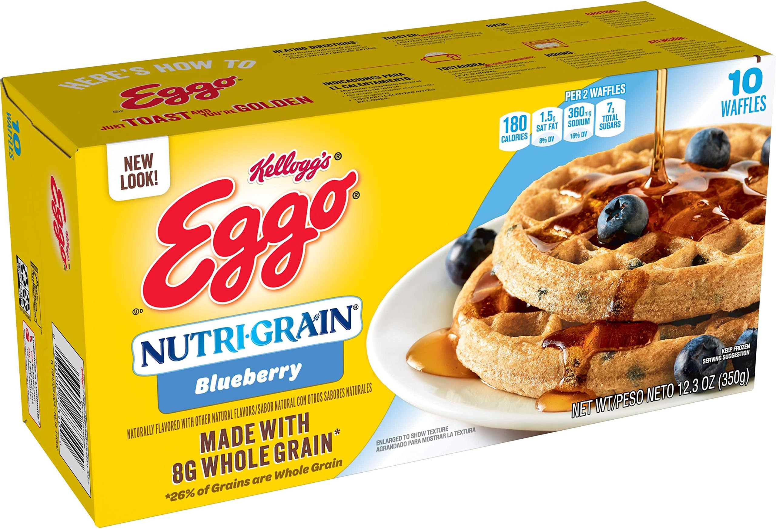 Eggo, Nutri-Grain, Frozen Waffles, Blueberry, Good Source of 9 Vitamins and Minerals, 12.3oz Box (10 count)