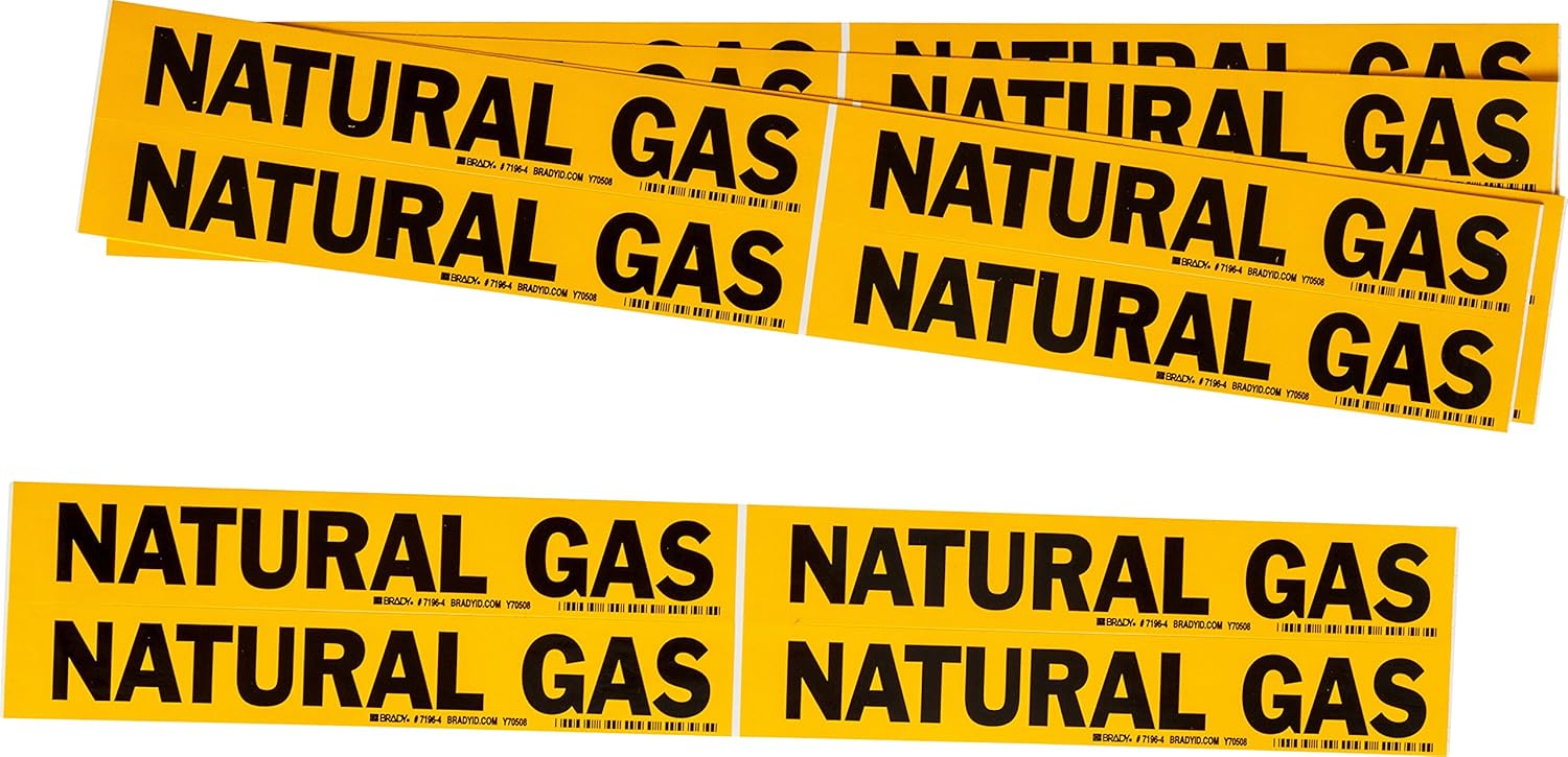 Brady 103545 "Natural Gas" Pipe Marker, Pressure Sensitive Vinyl, 1.125" x 7", Black on Yellow (Pack of 5)
