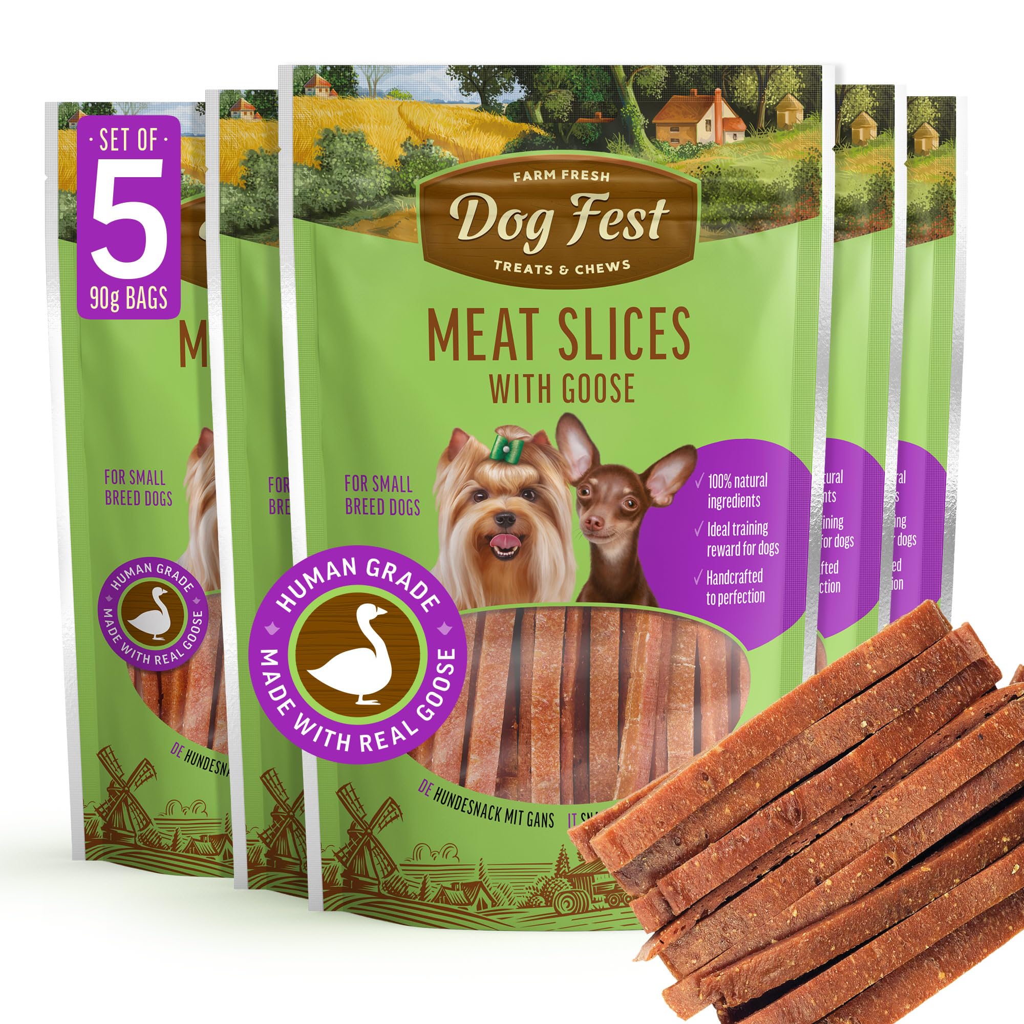 Dog Fest Premium Meat Slices with Goose, High Meat Content Natural Dog Training Treats for Small Dogs