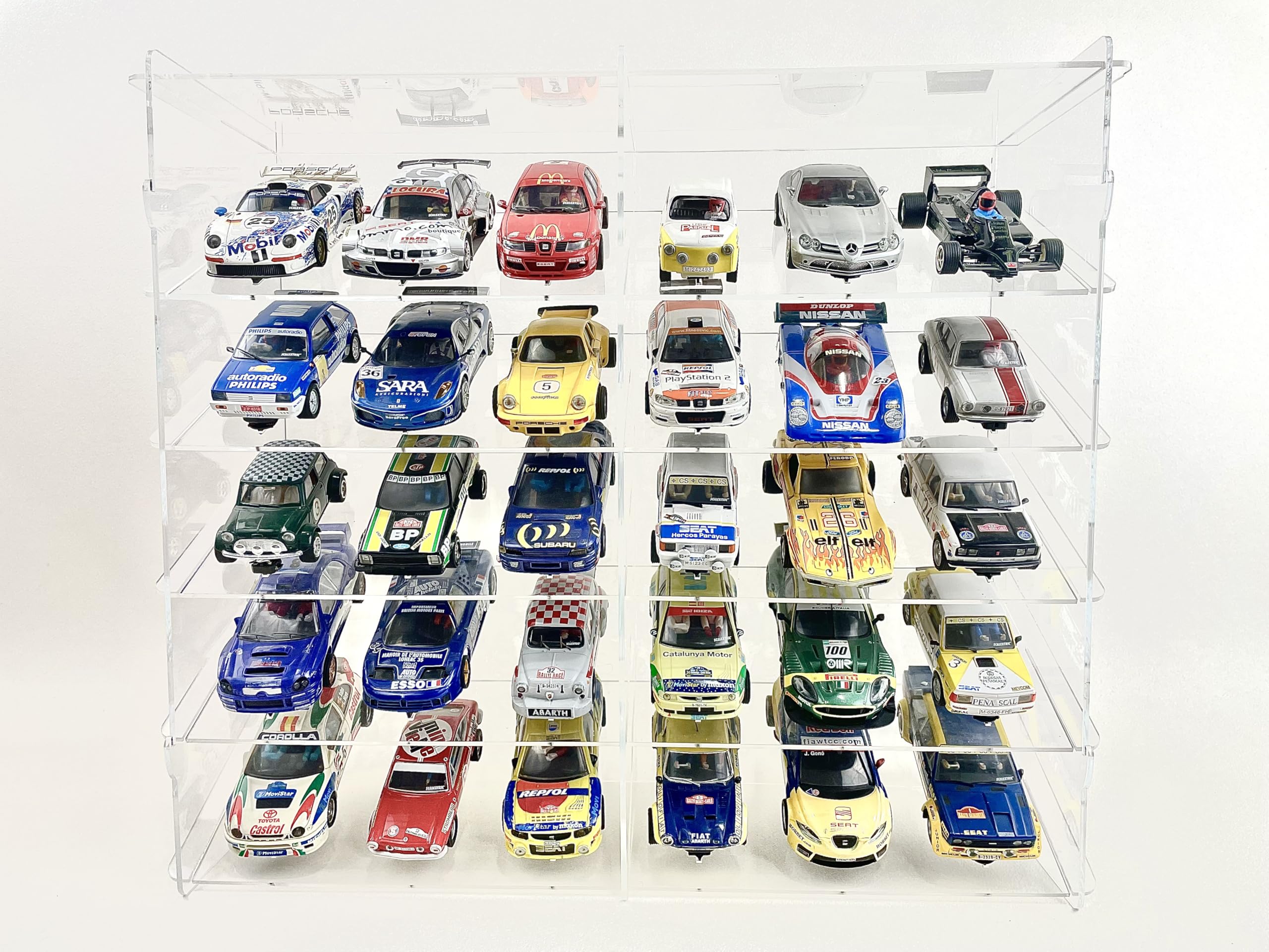 Vitrina para Colecciones, Expositor de metacrilato para Coches Slot, Vitrina expositora de acrílico Transparente, con estantes y Puerta Antipolvo, Medidas 45x51x16 cm (altoxanchoxfondo)