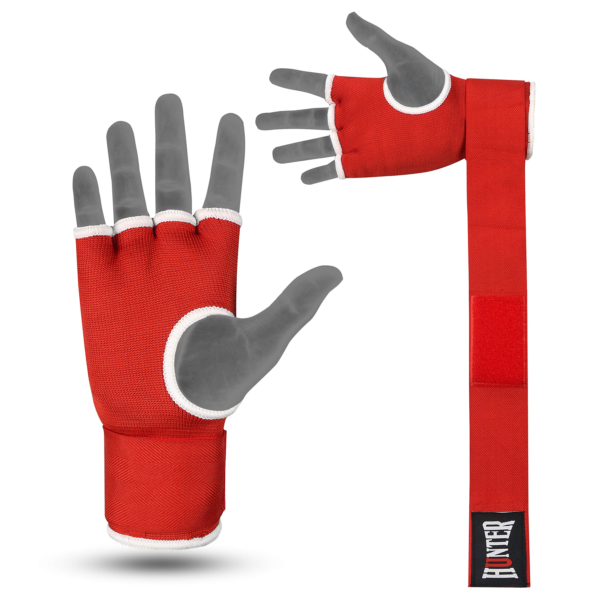 HUNTER Gel Padded Inner Gloves with Hand Wraps for Boxing (Set of 2) (Red, L/XL)