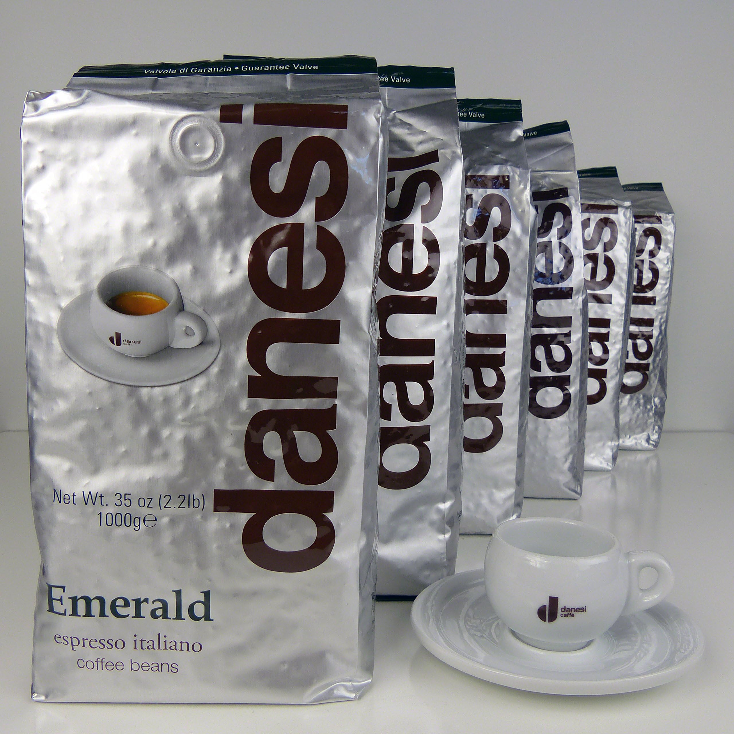 Danesi Emerald Quality Espresso Coffee Beans (6 x 2.2 lbs Bag + Cup)