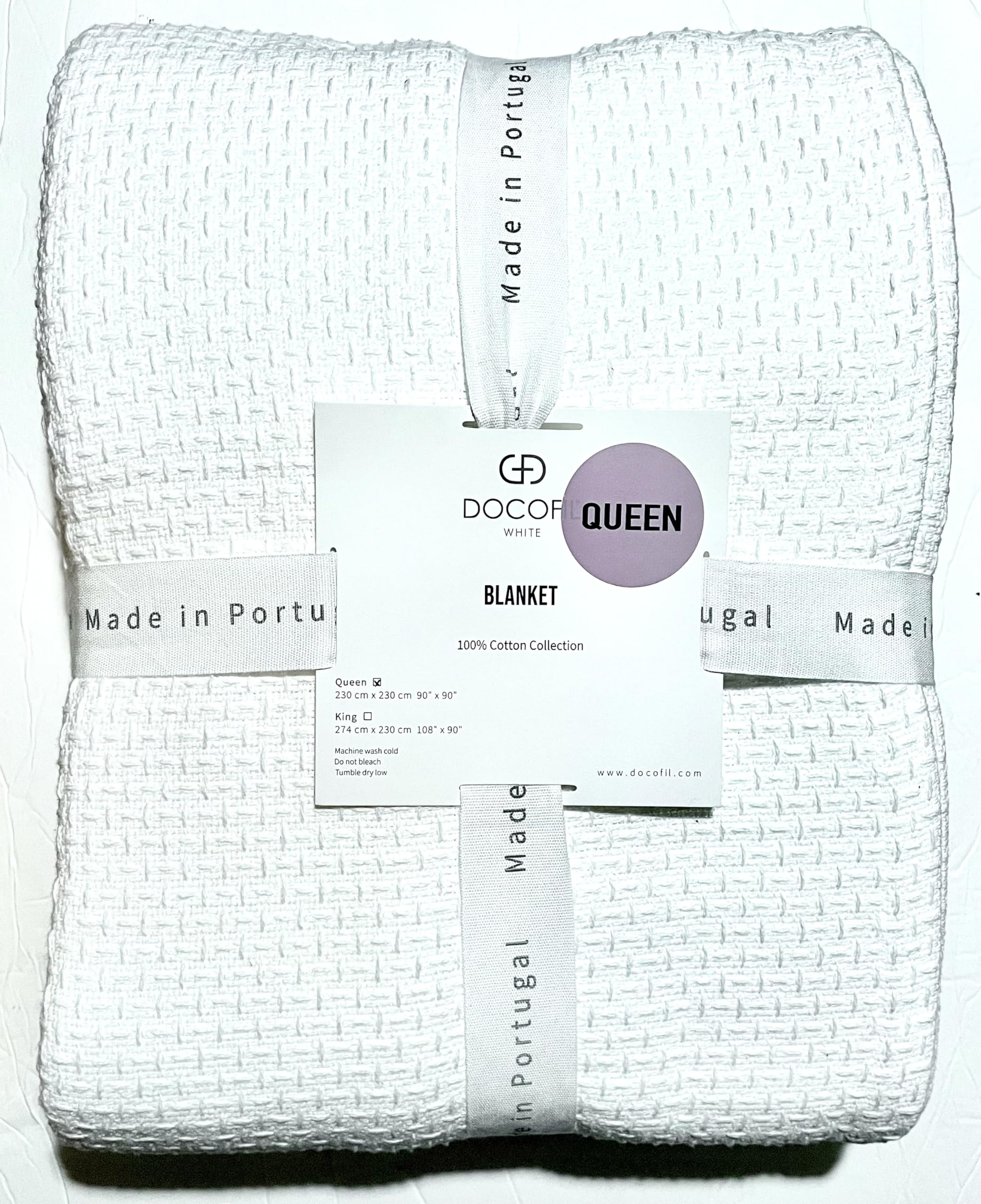 The Texture Collection Docofil Portugal Solid White Matelasse Cotton Quilt Coverlet Blanket Textured Raised Herringbone Pattern Smooth Edges (Ladder White, Queen (U.S. Standard))