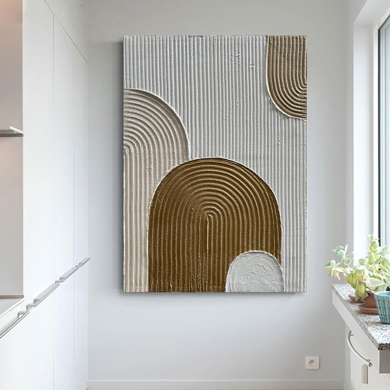 Hand Painted Thick Texture Art Oil Painting Brown and White Abstract Art Home Wall Decorative Art 40x28 Inches
