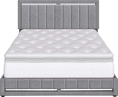 Miniatura 109 de Boyd Sleep Beaumont - Cama de plataforma tapizada con cabecero, base de colchón con 14 soportes de listones de madera, no requiere somier, piel