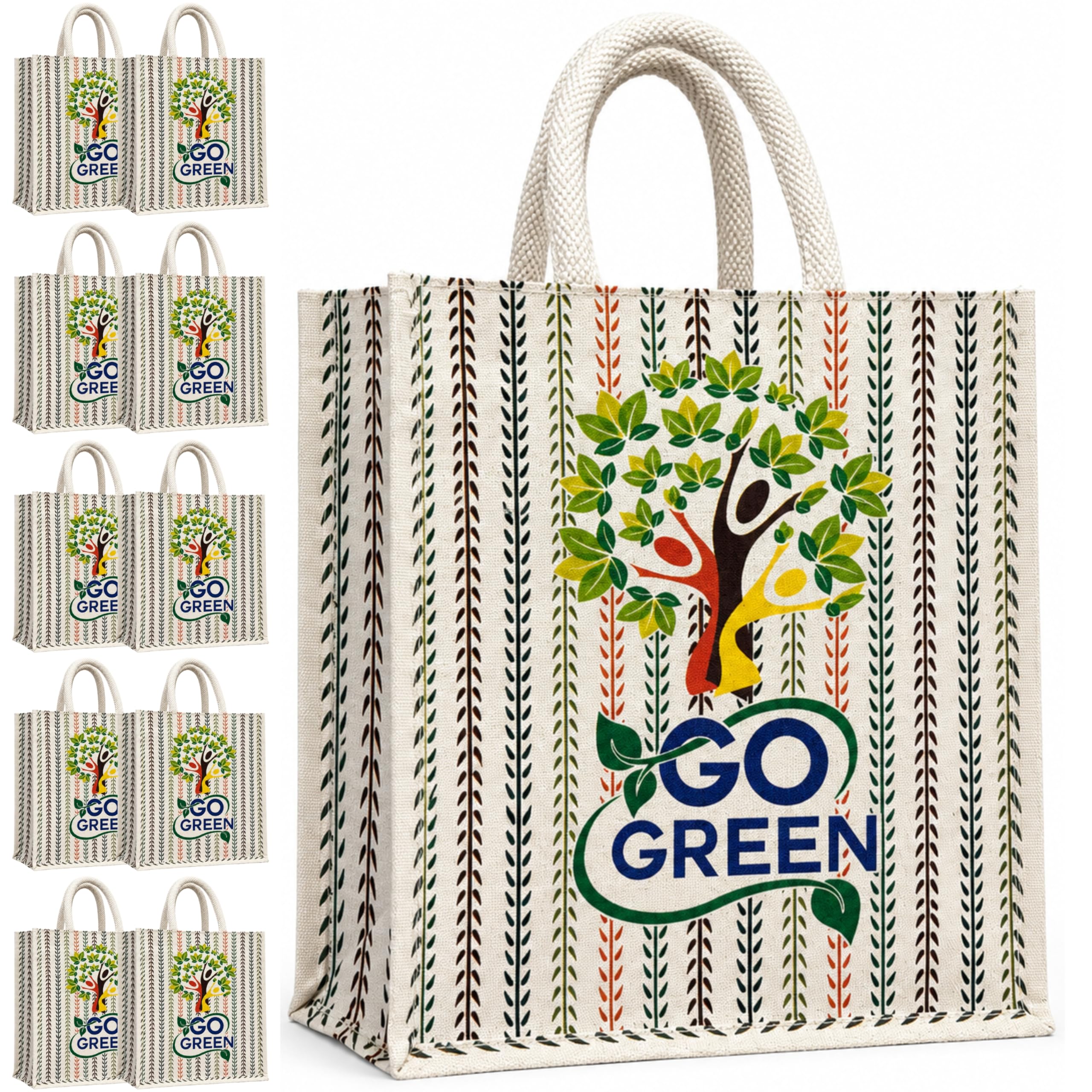 cantainoo Canvas Return Gift Bags for Wedding, Birthday & Festive Functions | Reusable Canvas Tote Bags with Handles(Pack of 10) (Gogreen Tree)