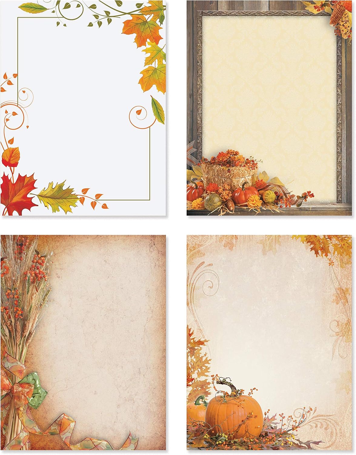 PaperDirect Fall Harvest Border Paper, 100 Sheets Autumn Stationery, Leaves, Pumpkins, Berries, 8.5 x 11 Decorative Letterhead, Premium 28lb Paper for Invitations, Seasonal Letters & Event Flyers
