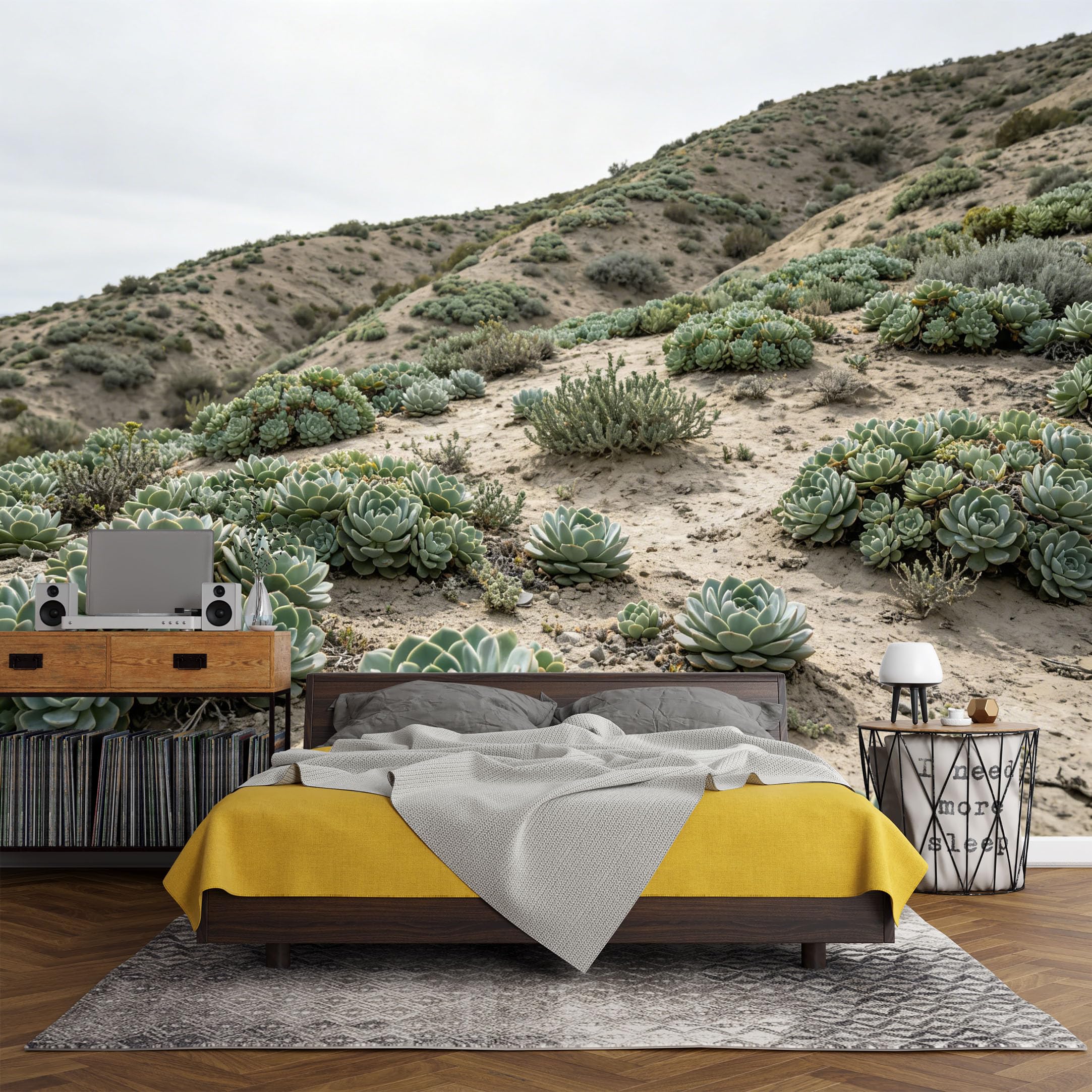 Custom Size Wall Mural， Desert Succulent Landscape Cactus Hills Botanical Nature Scene，SelfAdhesive Art Prints wall Fabric (No PVC) Removable Wallpaper Living Room Decor