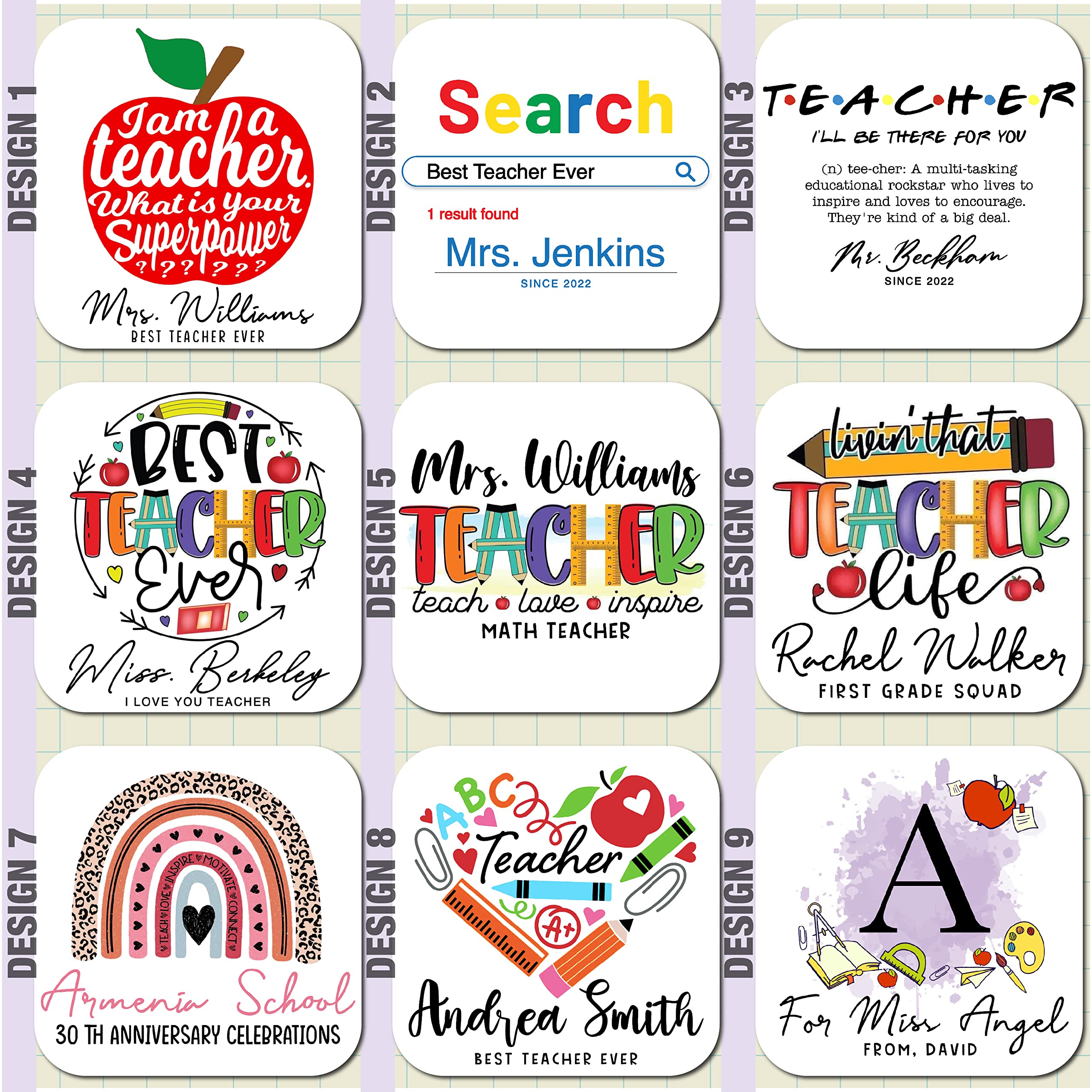 Personalized Teacher's Appreciaton Camvas Tote Bags w/Name & Text - 9 Design Custom Teachers Day Bag Gifts for Teacher Customized Canvas Gift Women Shoulder Birthday C1 Beige 15''X 16'' inches