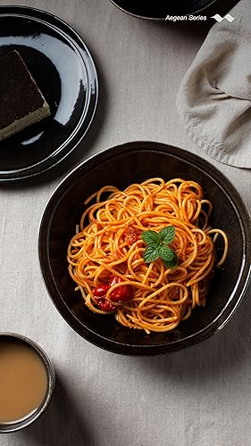 Miniatura 3 de famiware Juego de 4 cuencos para pasta, 42 onzas de profundidad para comer  Juego de platos grandes de sopa de cerámica del Egeo  aptos para