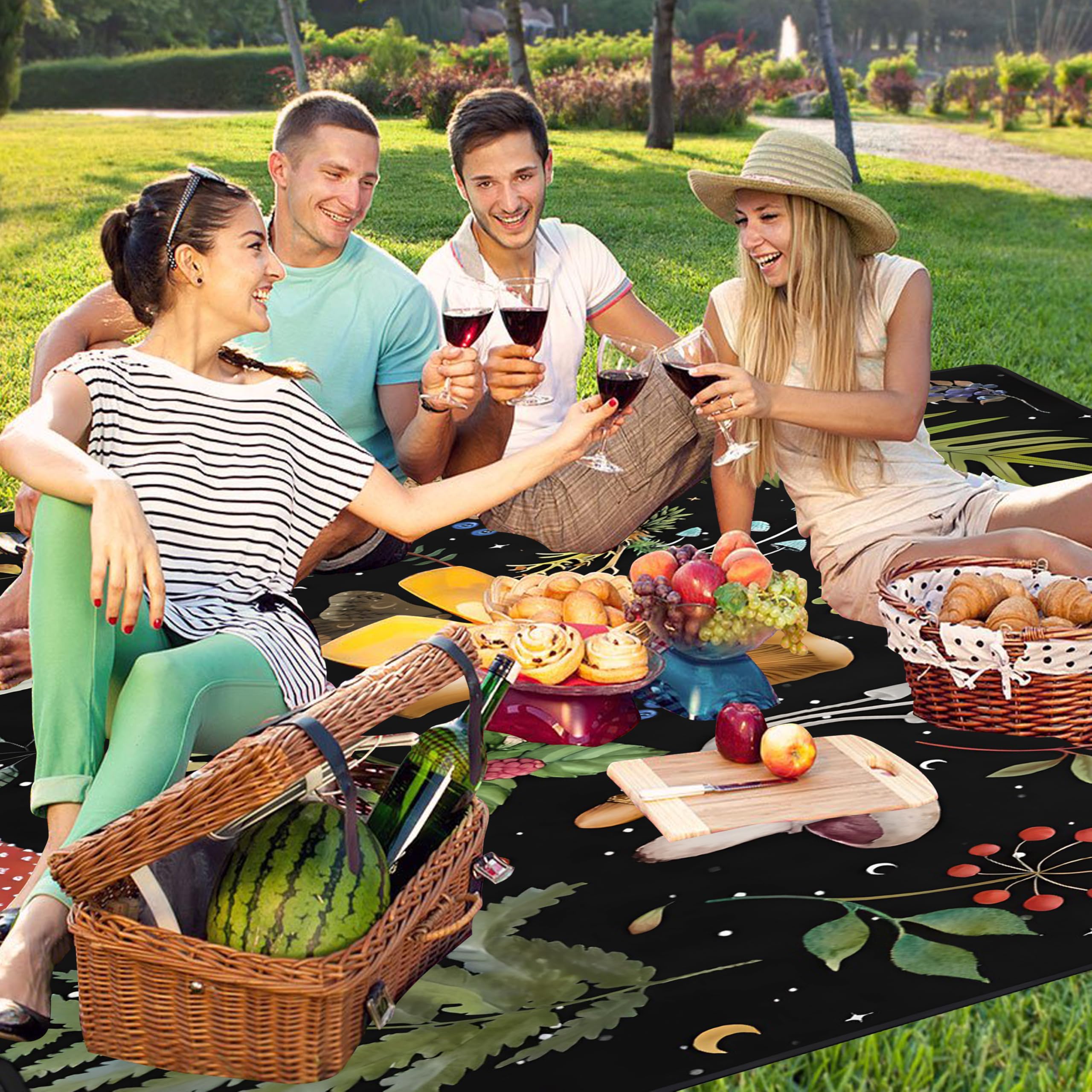 Supfitness Extra große Picknickdecke, wasserdicht, faltbar (152,4 x 203,2 cm), Stranddecke, wasserdicht, sanddicht, 3-lagige dicke Matte, Outdoor, verstaubare Campingdecke