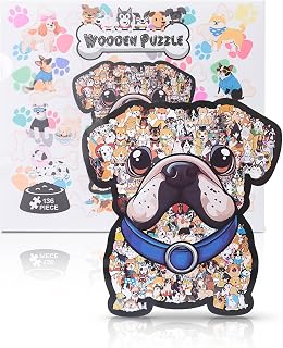 136-Piece Colored Dog Shaped Wooden Jigsaw Puzzle, Dogs Shaped Wooden Puzzle, Cute Animal Piece Wood Puzzle with Acrylic Cover, Creative Gifts for Dogs Lovers, Home Decor