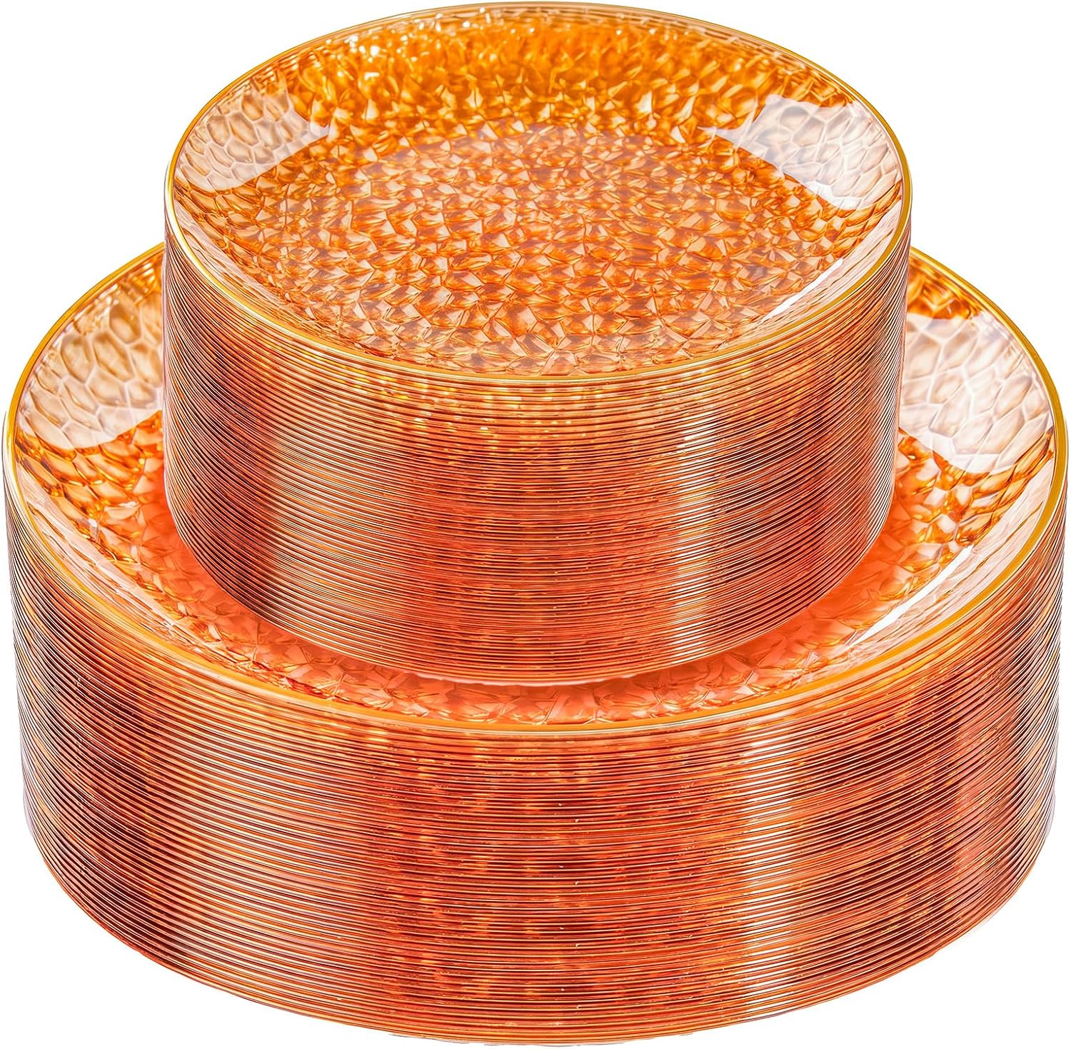  60Pcs Clear Purple Gold Plastic Plates, Purple Disposable Plates With Gold Rim, Hammered Plastic Plates Include 30 Clear Dessert Plates, 30 Dinner Plates for Party thumbnail