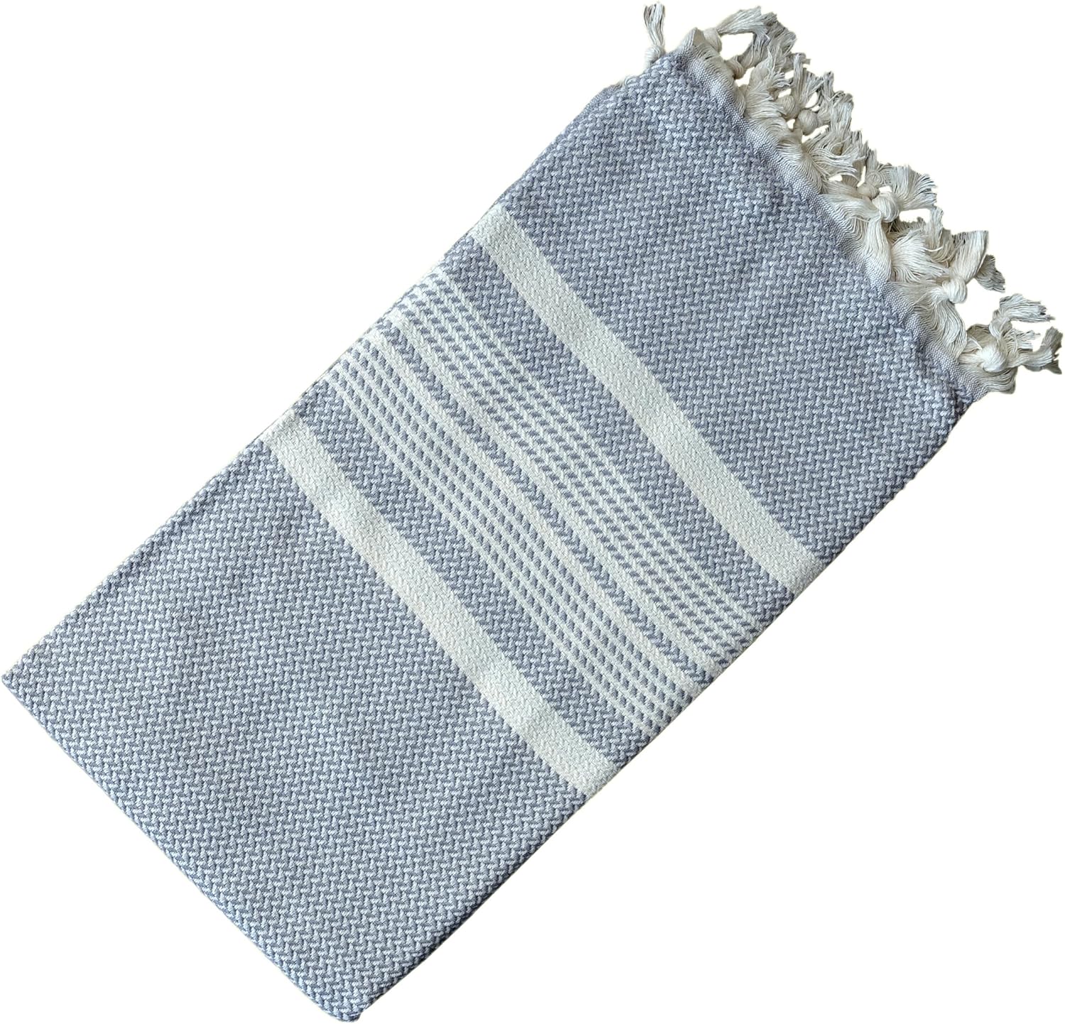 Dandelion - Herringbone Pattern - Naturally-Dyed Cotton Turkish Towel Peshtemal - 71x39 Inches - Light Gray