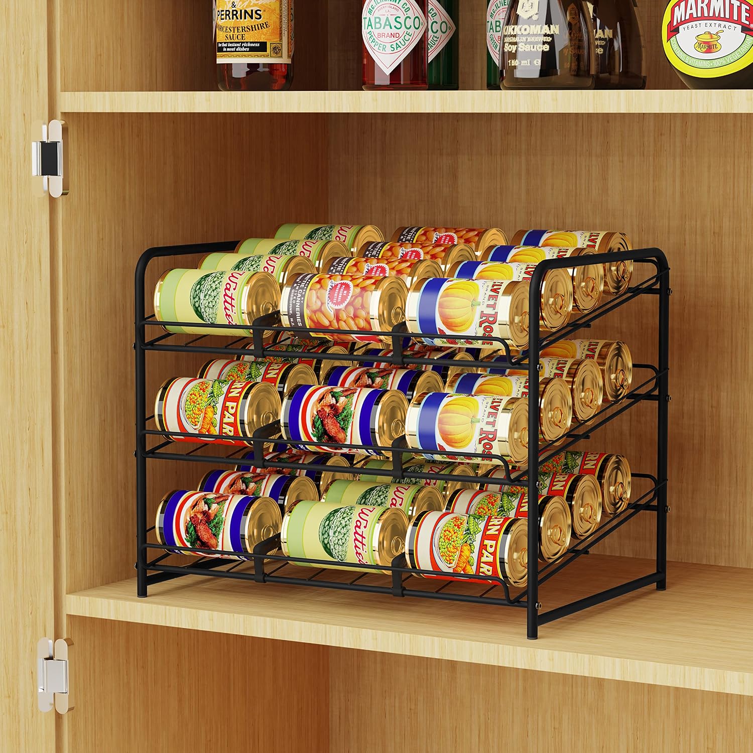 Simple Trending Can Rack Organizer, Stackable Can Storage Dispenser Holds up to 36 Cans for Kitchen Cabinet or Pantry, Black