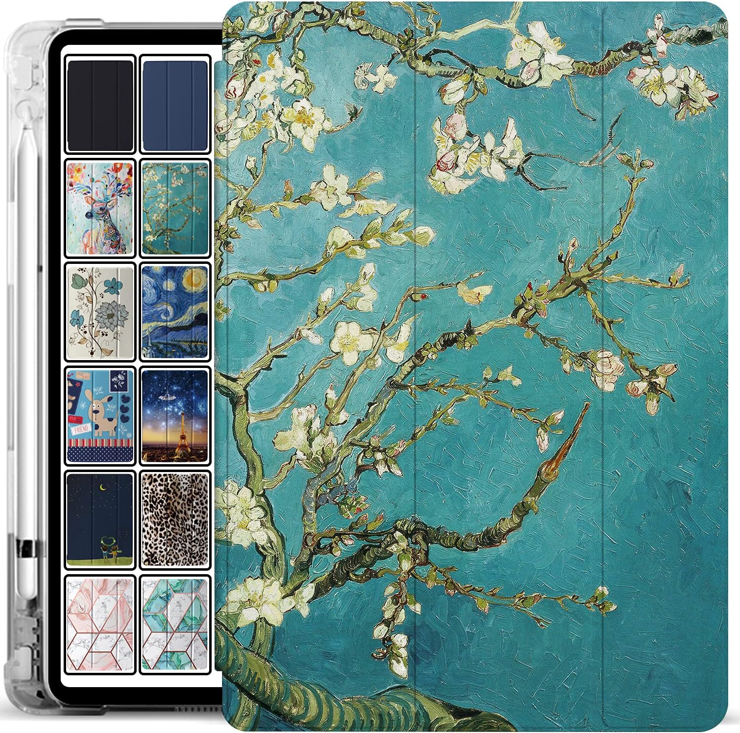 DuraSafe Cases for iPad Air 6 2024 11" Air 5 2022 Air 4 2020 10.9" [ Air 4th Air 5th 6th 11th ] A2316 A2324 A2325 A2072 A2588 Smart Magnetic Printed Pencil Holder Transparent Soft TPU Cover Blossom