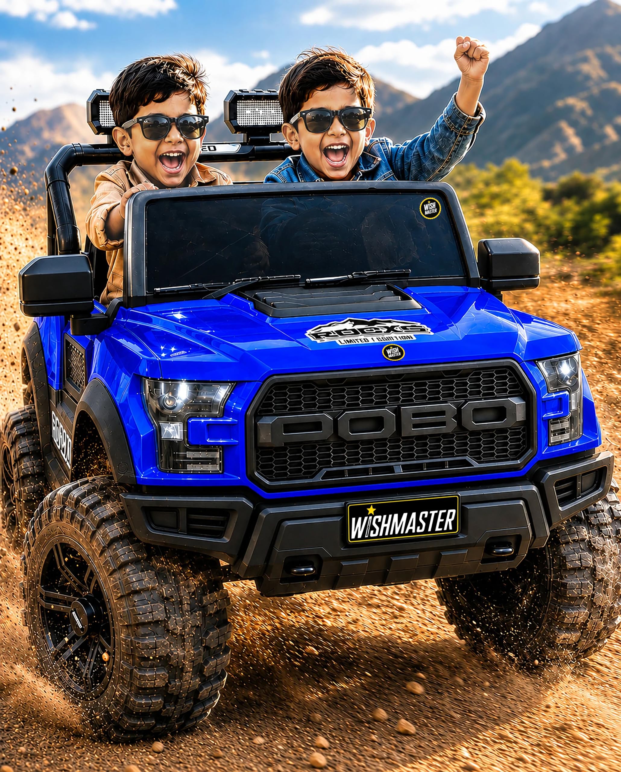 Wishmaster Kids Electric Ride on Car 4 Motors Bluetooth Blue - Image 1