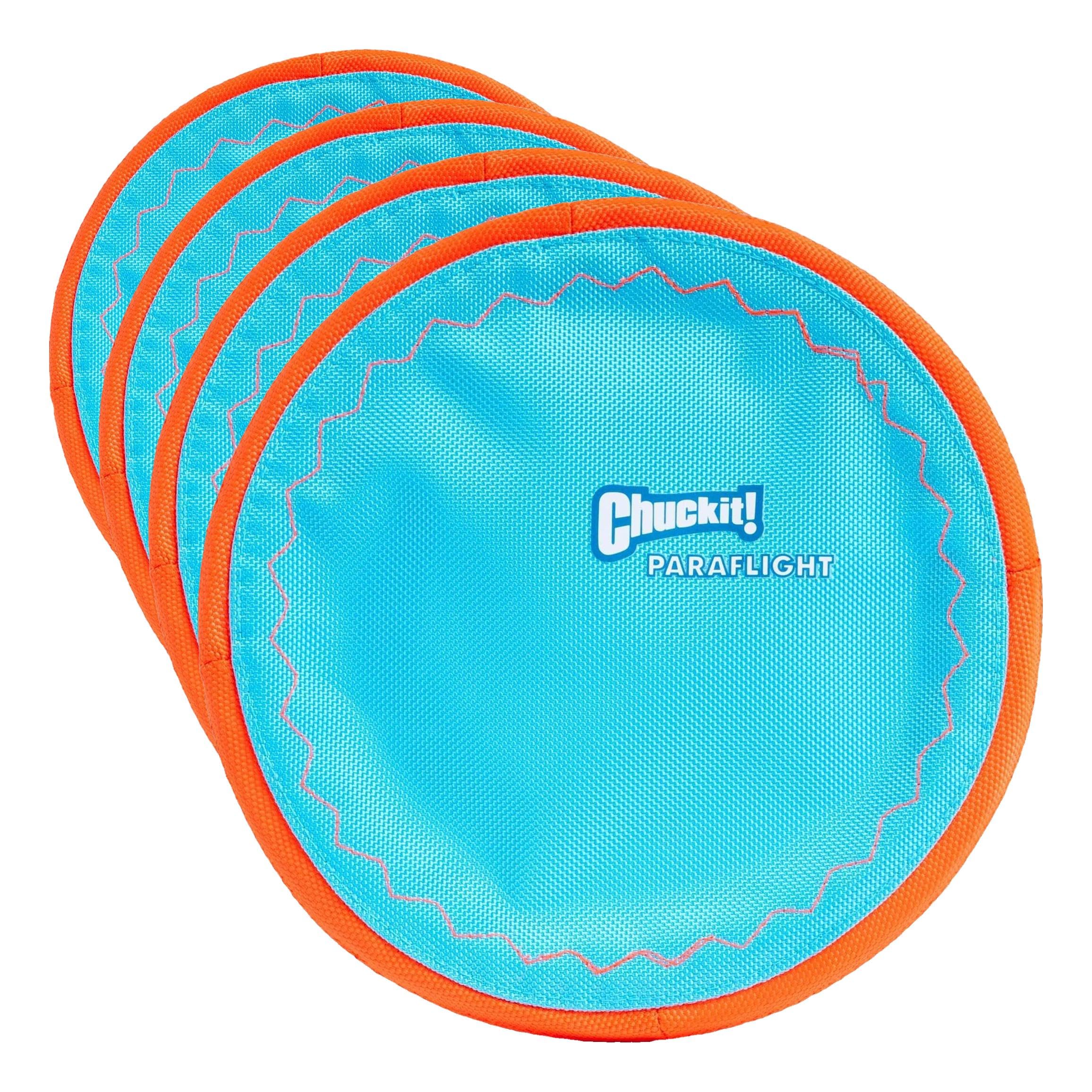 Chuckit! Paraflight Flying Disc Dog Toy - Water Floating Flyer - Durable Nylon Construction with Soft Rubber Edges - for Medium and Large Dogs - Size Large - 9.75" L x 9.75" W -,1 Count (Pack of 4)