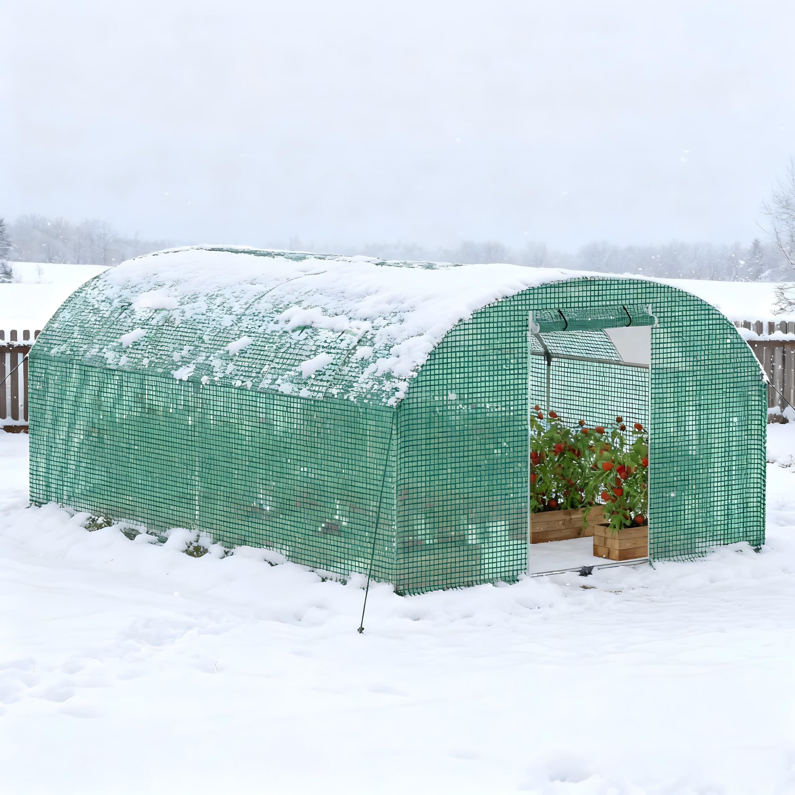 Szklarnia 3 x 4 m, z możliwością wchodzenia, szklarnia foliowa z 4 oknami i drzwiami, stabilny stelaż stalowy, pokrywa HDPE/LDPE, szklarnia do ogrodu i uprawy warzyw