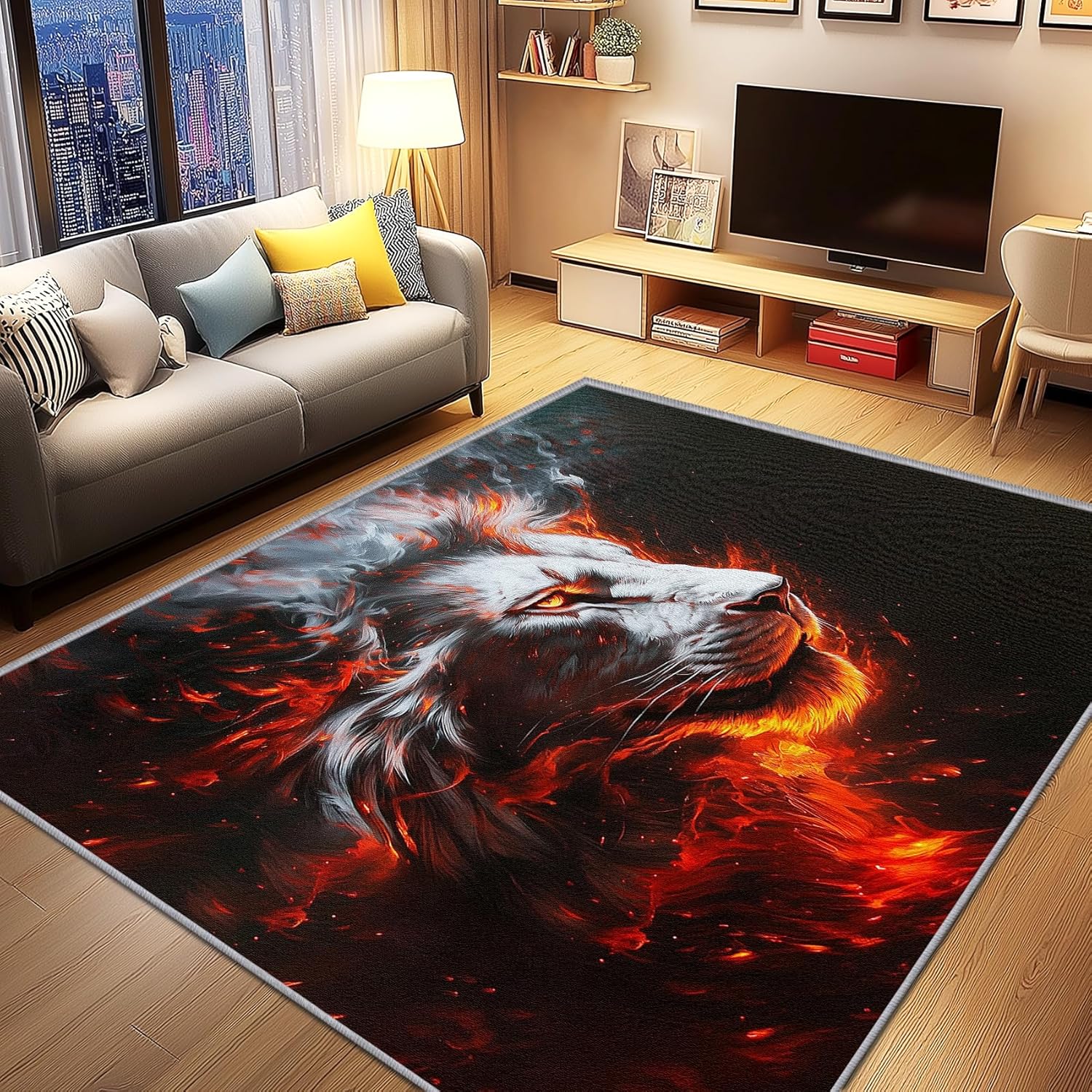 Lion Rugs for Living Room - Lion Rug, 2x3ft, Cool Game Wild Animal Area Rugs, Washable Non Slip Carpet, Soft Low Pile Indoor Door Mat for Home Decor