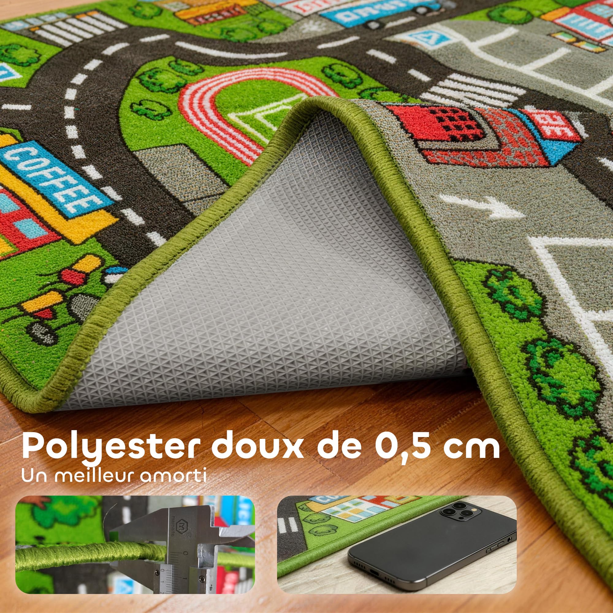 AIYAPLAY Tapis de Jeu pour Bébé 200 x 150 cm Tapis de Sol Antidérapant | Motif de Route de la Ville, Favorisant le Développement Sensoriel, Ramper et Jouer, Chambre, Salon