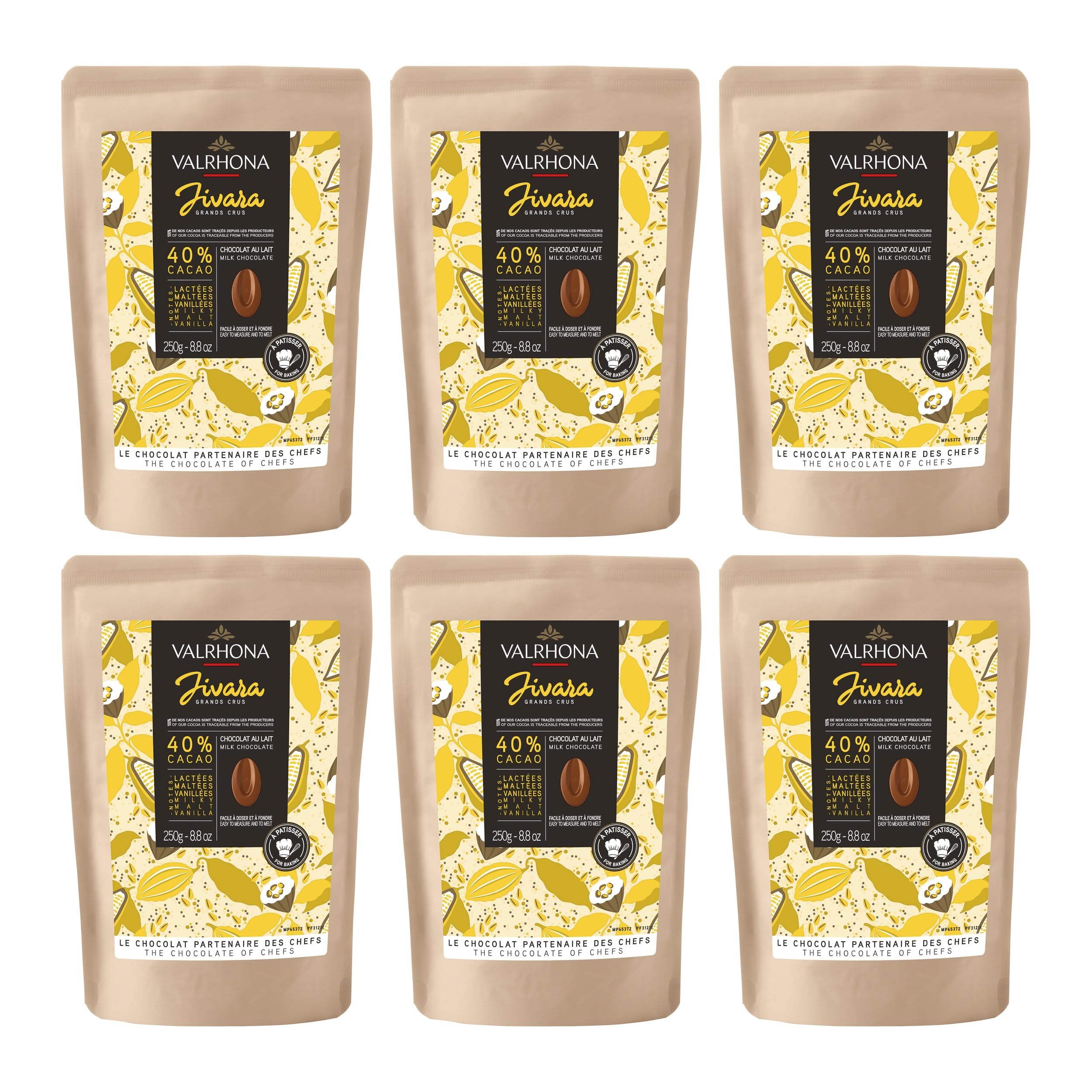 Valrhona Vollmilch-Backschokolade Jivara 40% Cacao Frankreich inkl. FeinWert E-Book (6 x 250g)