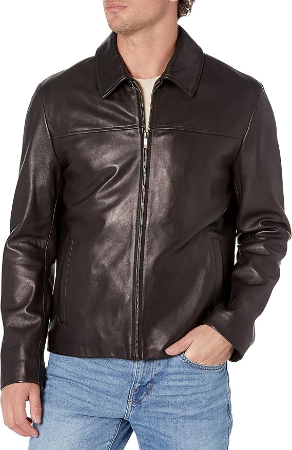 Cole Haan Men's Smooth Leather Collar Jacket at Amazon Men’s Clothing store