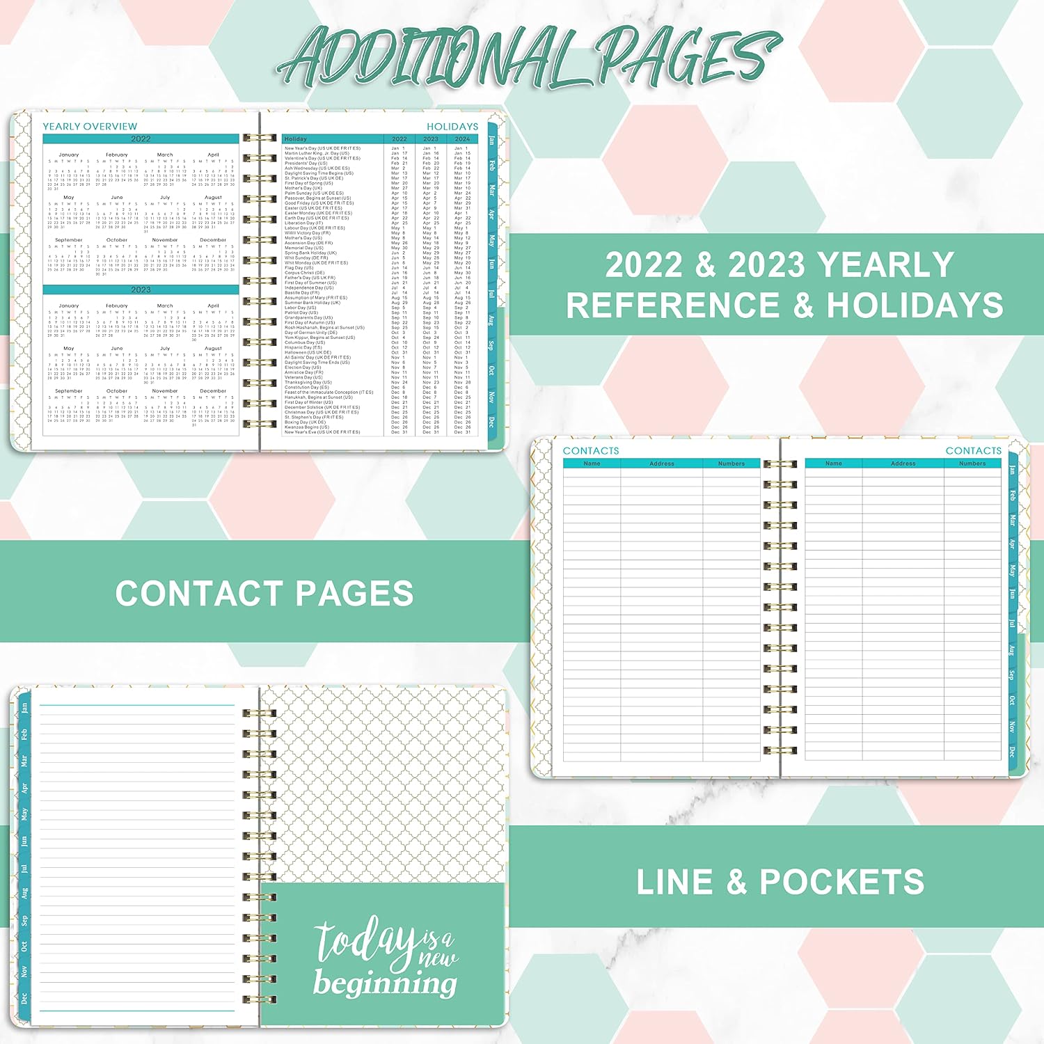 2022 Planner - Weekly & Monthly Planner 2022 with Tabs, 6.4" x 8.5", Jan 2022 - Dec 2022, Flexible Hardcover, Strong Twin-wire Binding, Inner Pocket, Elastic Closure