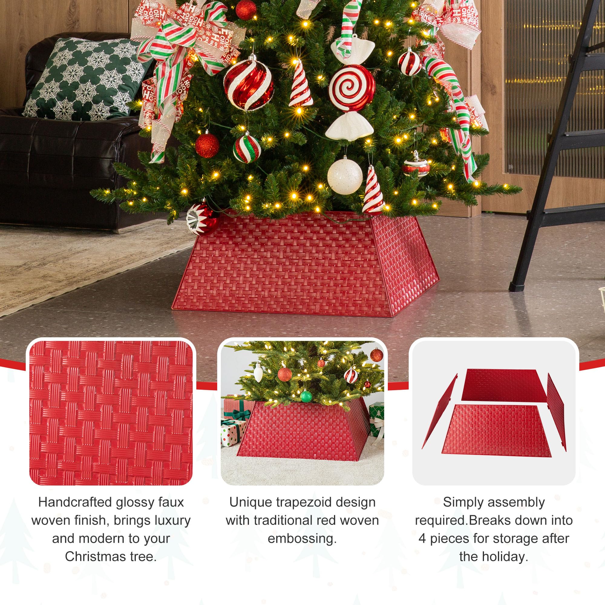 Glitzhome Collier trapézoïdal en métal tressé pour sapin de Noël rustique pour décoration de fête de 65,4 cm de long