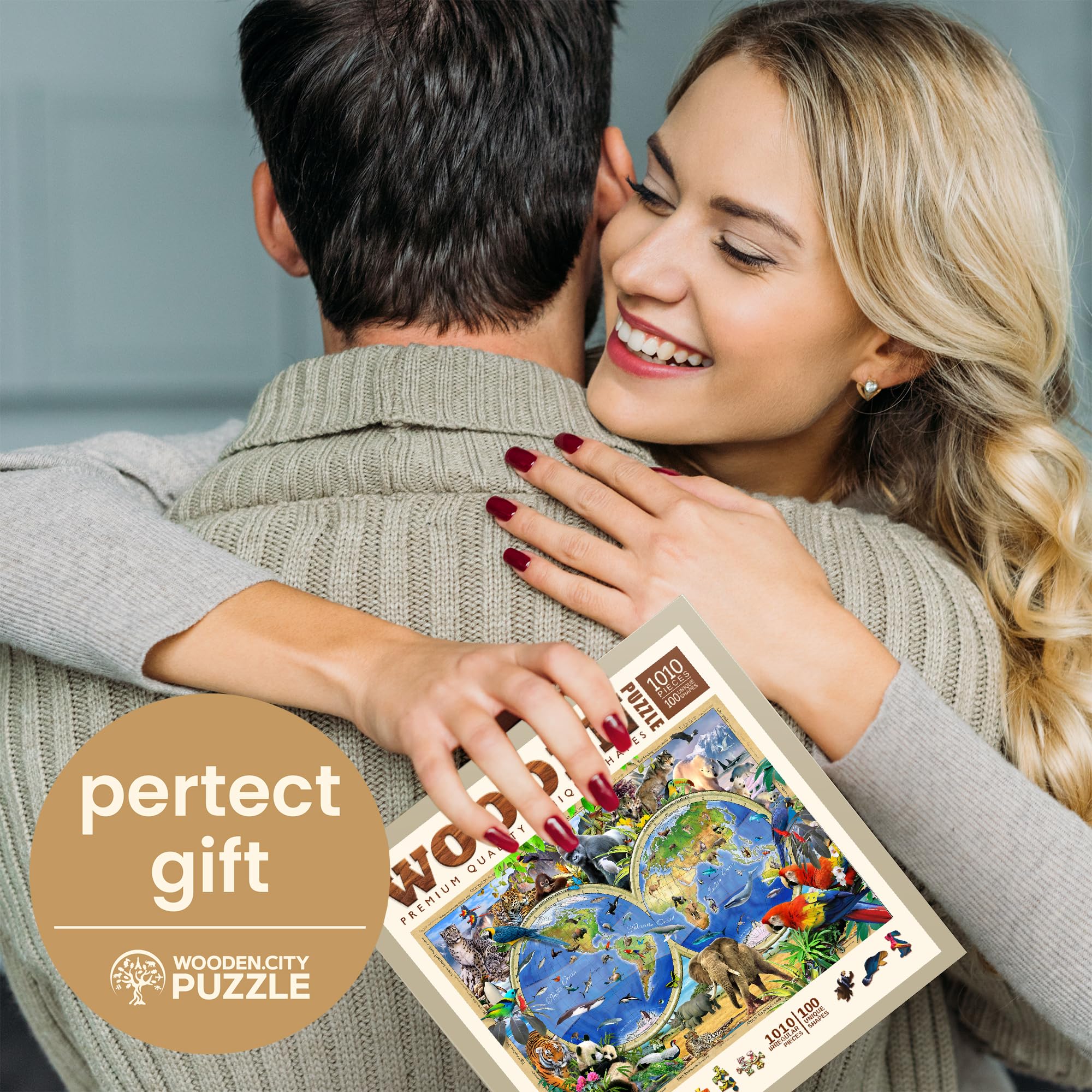 WOODEN.CITY Drewniane puzzle dla dorosłych, 1000 sztuk, rozmiar 52 x 37,5 cm, wysokiej jakości drewniane układanki, unikalny kształt, najlepszy prezent dla dorosłych (mapa królestwa zwierząt)