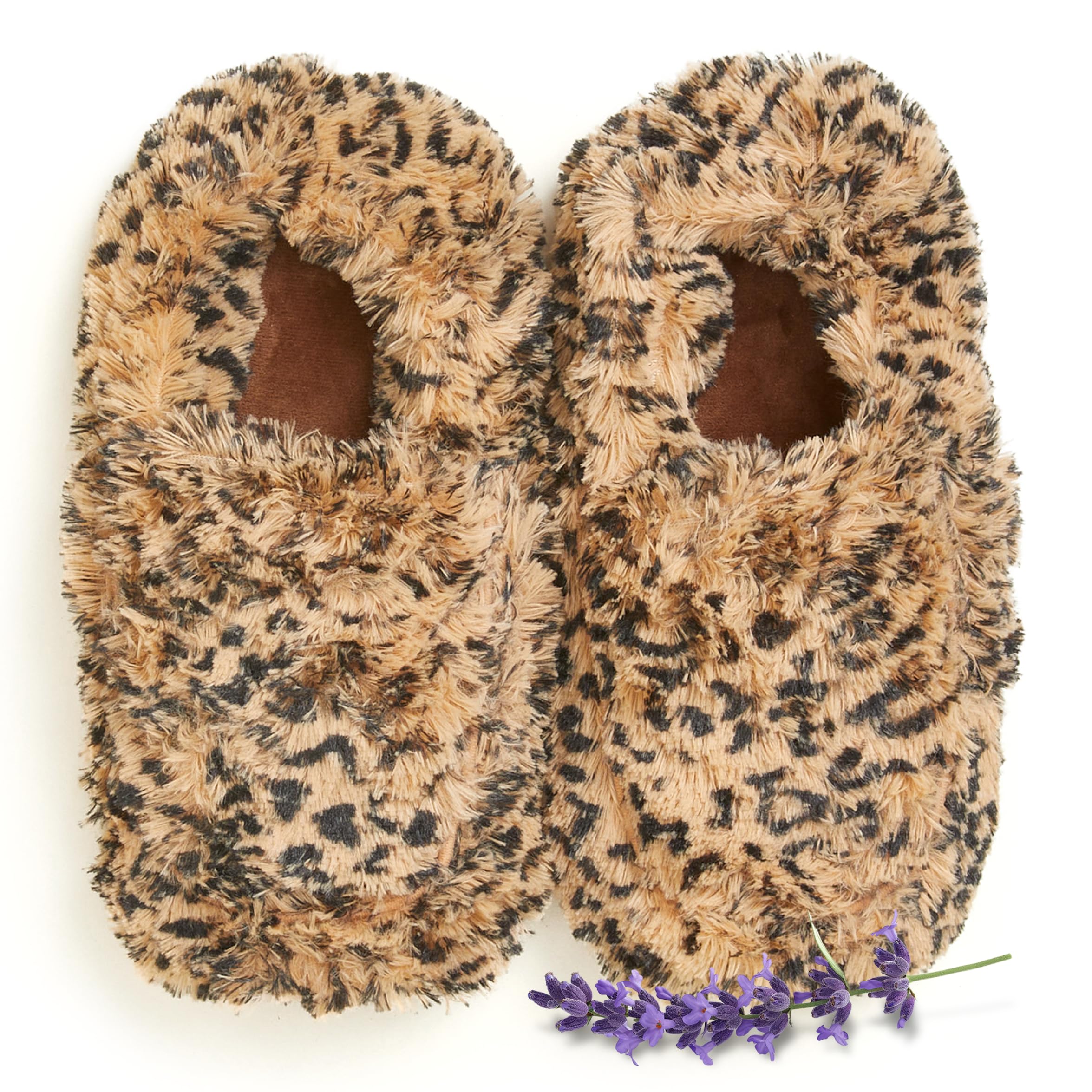warmies Microwaveable House Slippers for Women - Womens Shoe Sizes 6-10 - Plush, Soft & Fuzzy Indoor Slippers with Backs & Non-Slip Memory Foam Soles - Cozy Warm Ladies Slipper - Leopard