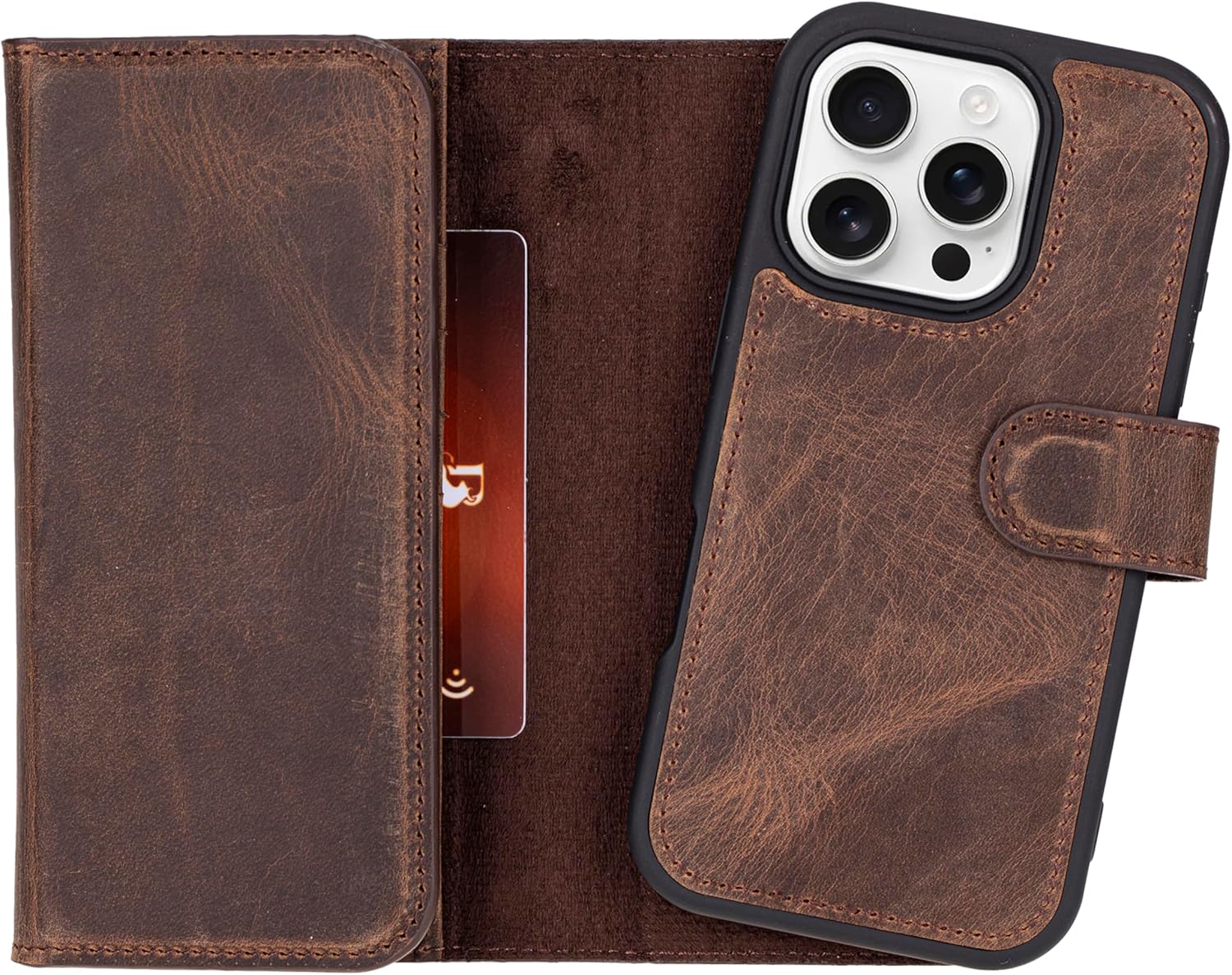 Bayelon Coffee Brown Wallet Case for iPhone 16 Pro | for iPhone 16 Pro, Trifold Leather Wallet, Detachable Magnetic Flip Folio Cover, Card Holder for Men and Women, MagSafe Compatible, RFID - Image 9