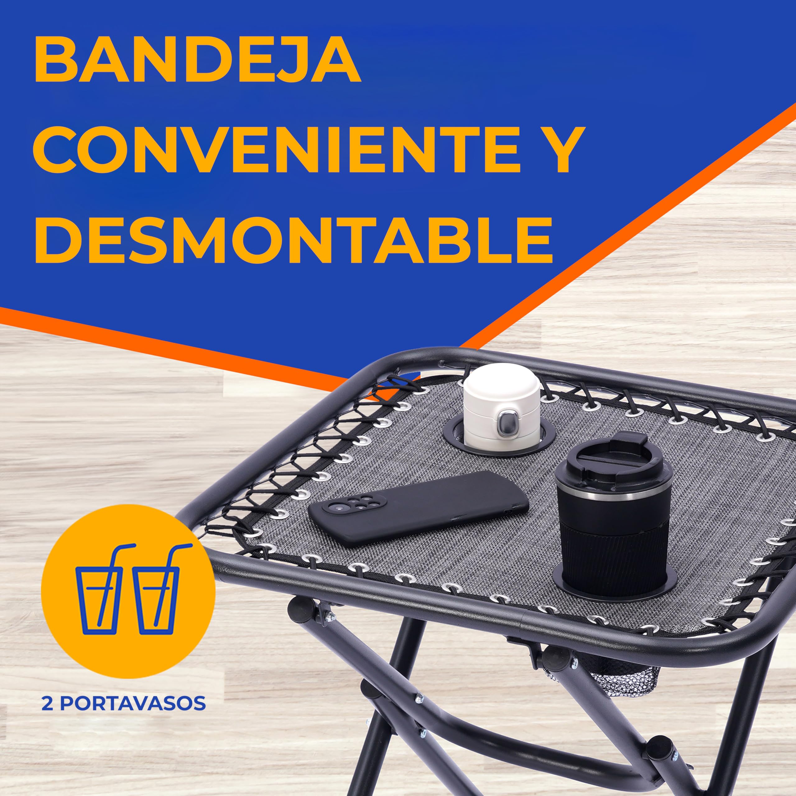 SereneLife sillas reclinables de Exterior, Set de 2, Tumbonas de Malla de Acero, con Almohada Desmontable, Portavasos, Plegables, Ajustables, Portatiles, Zero Gravity, Camping, Patio, Piscina o Playa