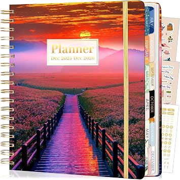 Yoment 2026 Hardcover Planner Weekly & Monthly, 13 Month Planner Dec 2025 - Dec 2026, 8.5" x 10.3" Large Spiral Bound Academic Planners for Women, Men, Daily Agenda with 3 Sticker Sheets Sunrise