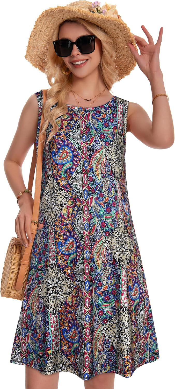  Summer Dresses for Women Boho Sleeveless Pocket Tshirt Sundresses | Two Hidden Pockets, Solid or Floral, Casual Flowy A Line, Loose Beach Cover Up, 2026 Fashion Vintage Outfits, Vacation Crusie thumbnail