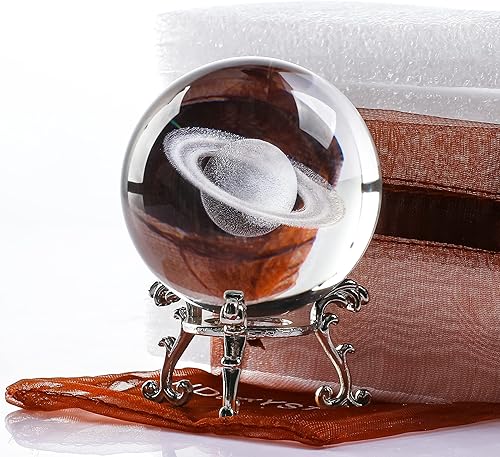 Miniatura 2 de ZEERSHEE Bola de cristal de Saturno láser 3D con soporte de 2.362 in, bola de vidrio decorativa, pisapapeles, decoración espacial para el hogar,