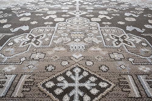 Miniatura 7 de Medallion Brown, Beige, Ivory and Blue Viscose Area Rug 8x10