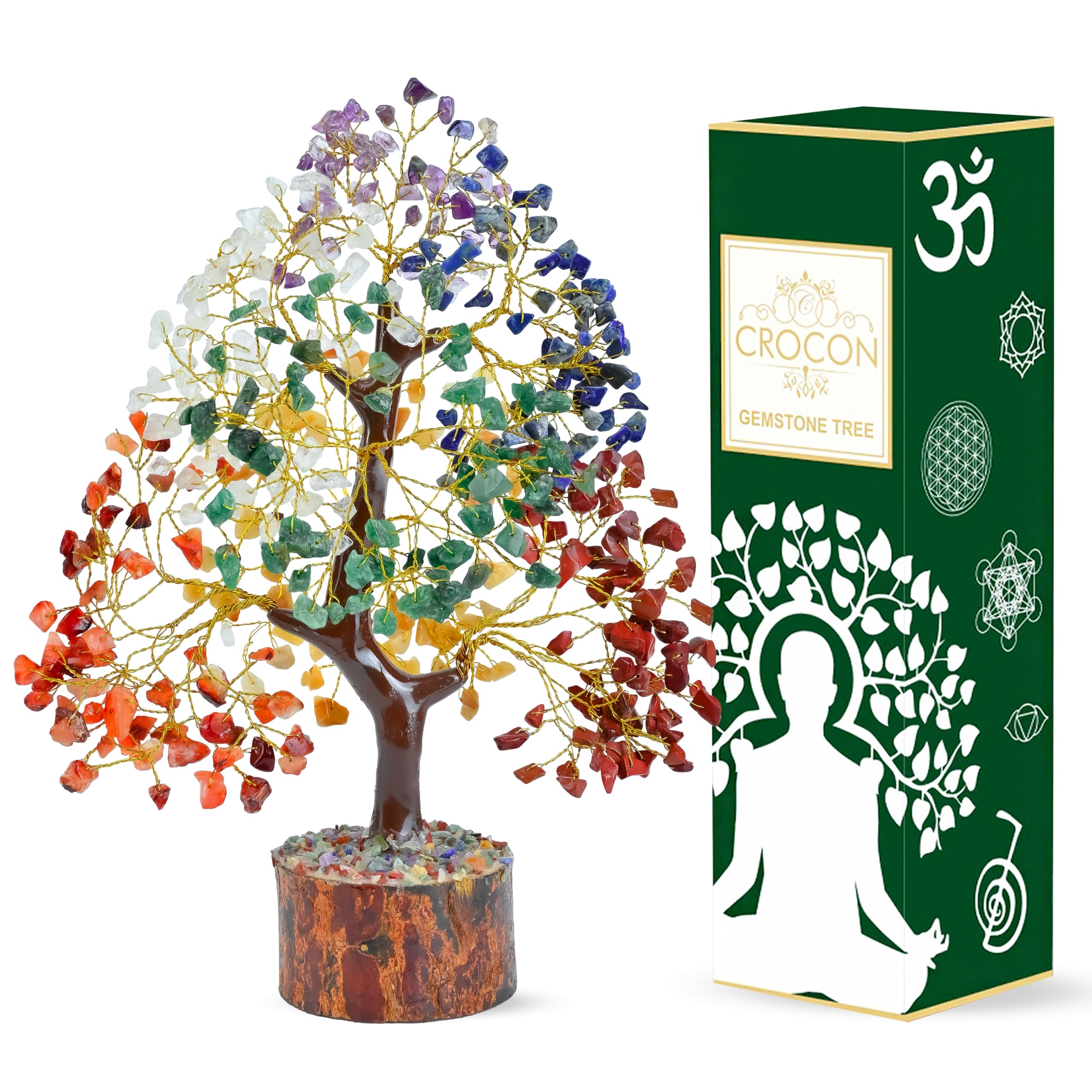 Crocon Seven Chakra Tree of Life for Positive Energy - Feng Shui Decor, Fake Bonsai, Crystals and Healing Stones, Money Tree, Room Decor 7 Chakra, Stone, Healing Crystals, Spiritual Gifts